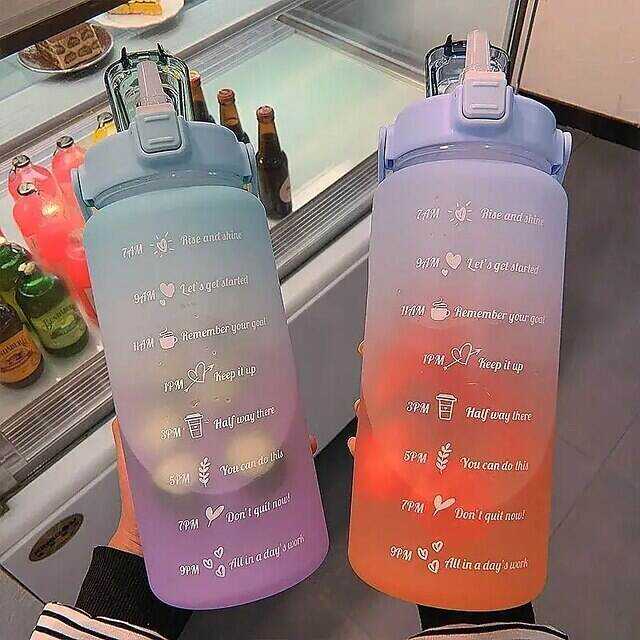 67.63oz/2L Large Capacity Gradient Color Plastic Straw Sports Water Bottle - Perfect for Outdoor Fitness!