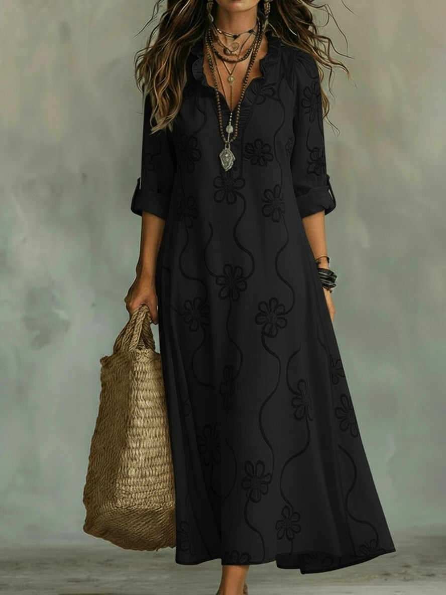 Casual Lace Embroidered Linen Maxi Dress