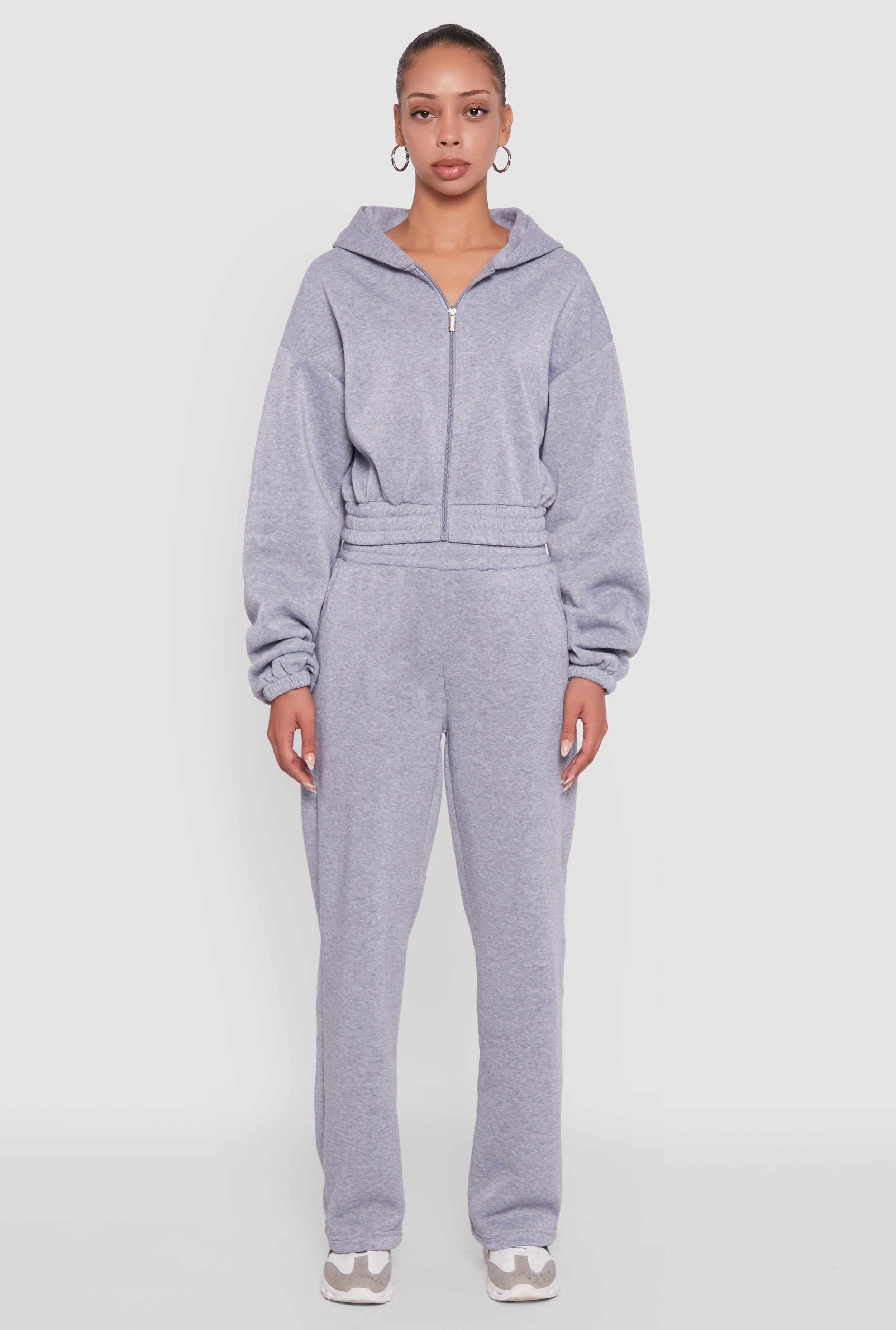 Long Sleeve Zip Front Elastic Hem Hoodie