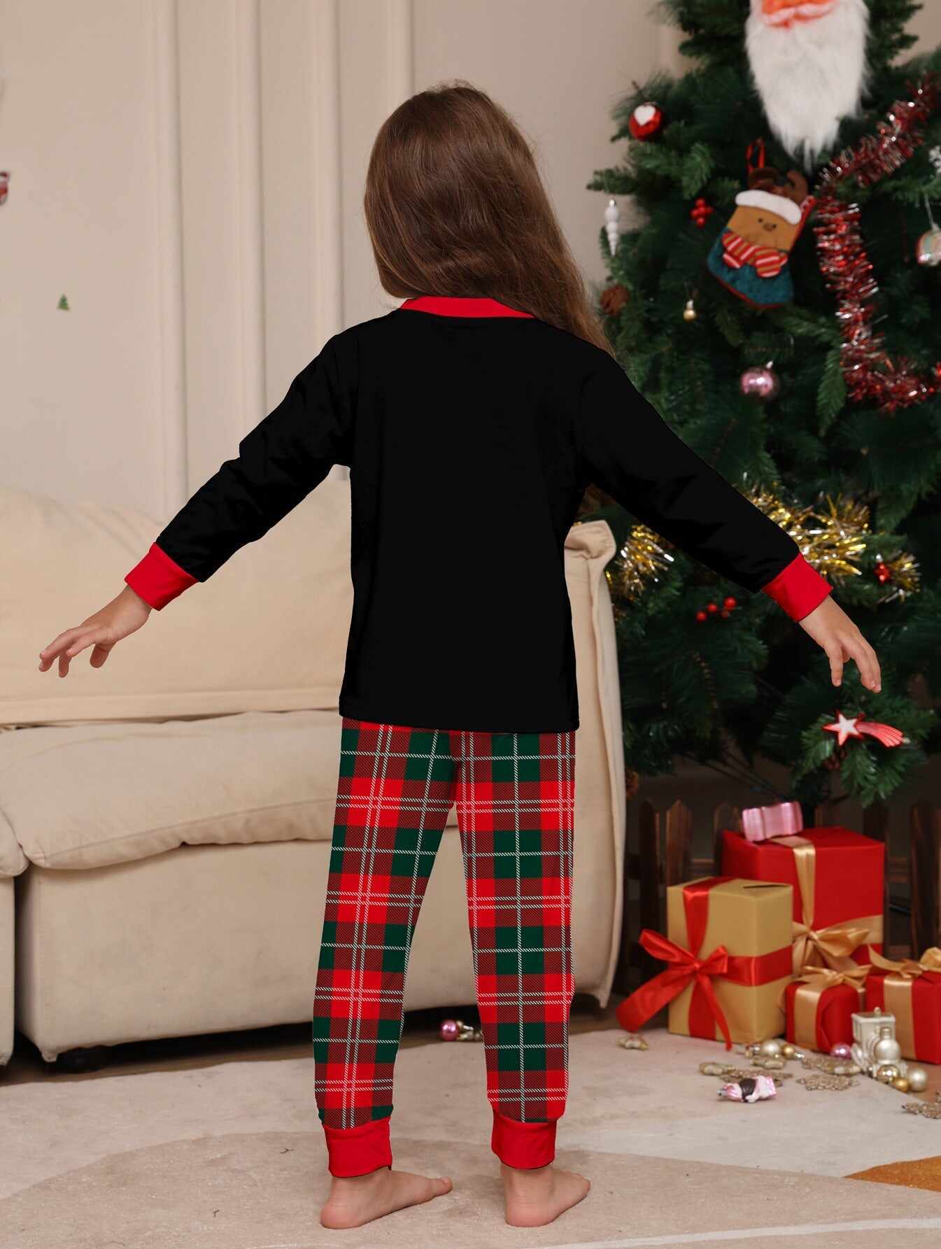 Family Parent-Child Christmas Cake Hat Plaid Pajamas Set