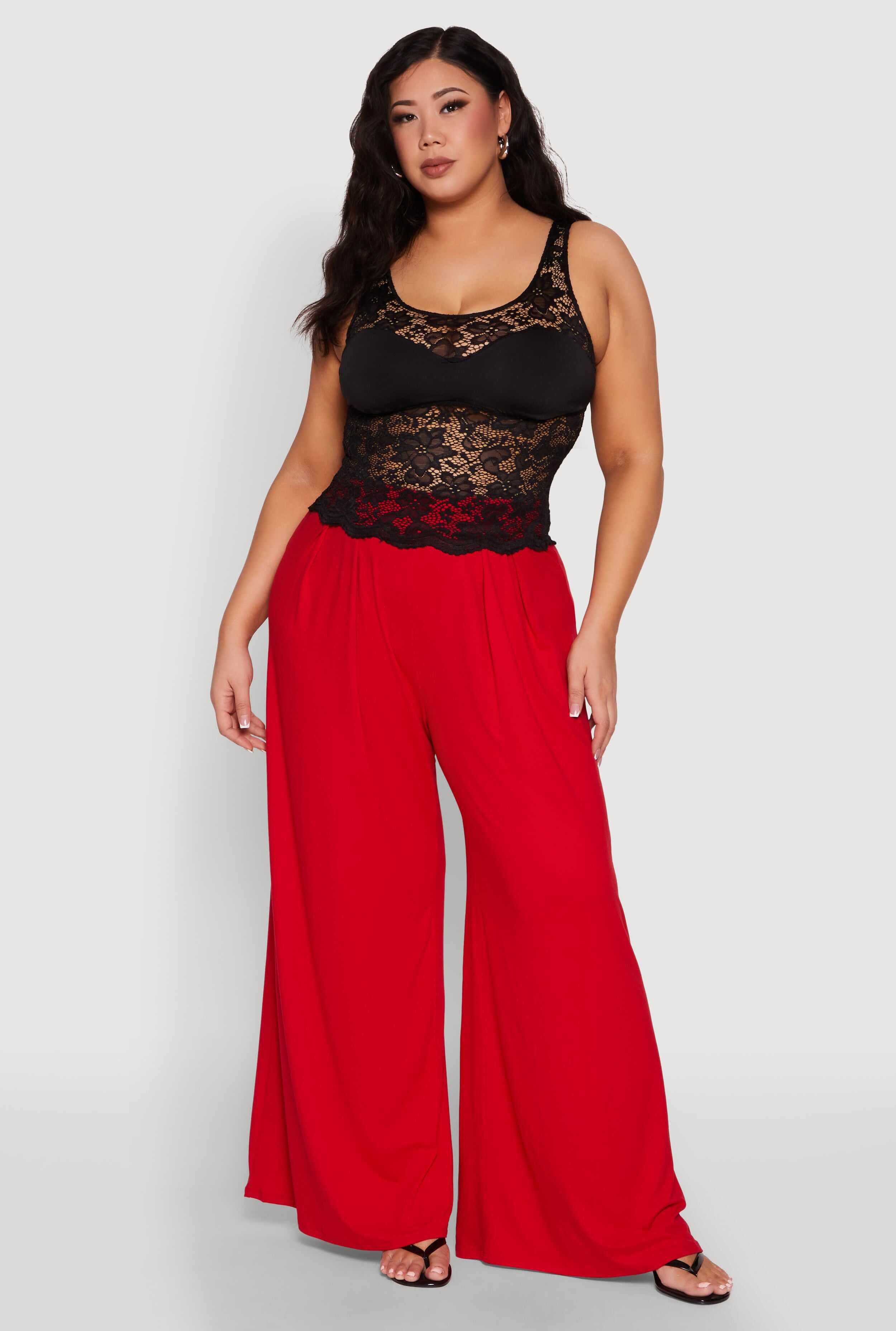 Plus Size Floral Lace Scoop Neck Tank Top