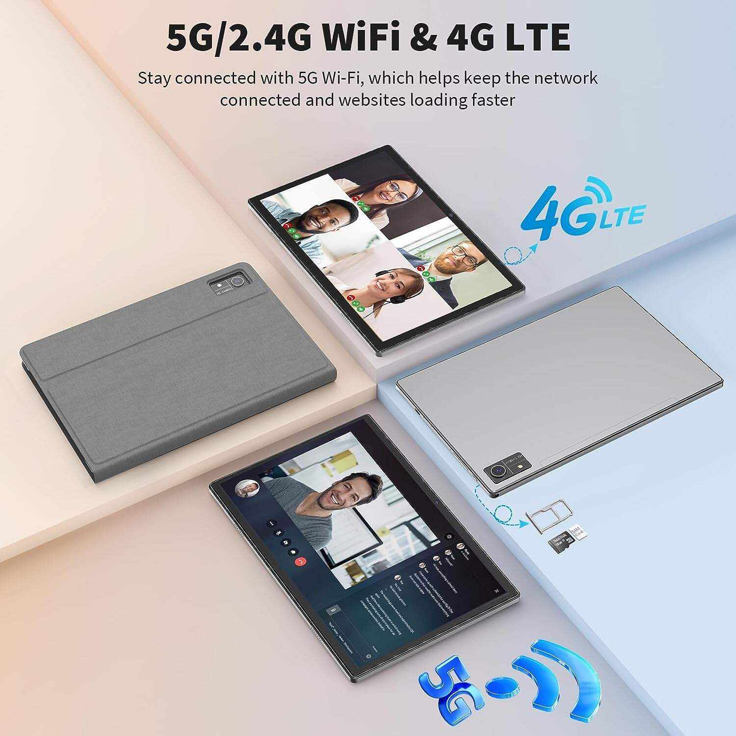 Android Tablet 10 inch, Android 12 Tablet, 8GB RAM 128GB ROM,1TB Expand, 5G WiFi, 4G/LTE, Bluetooth, 8000mAh Battery, Google Certified, 2 in 1 Tablet with Keyboard, Mouse, Case, Stylus(Silver)