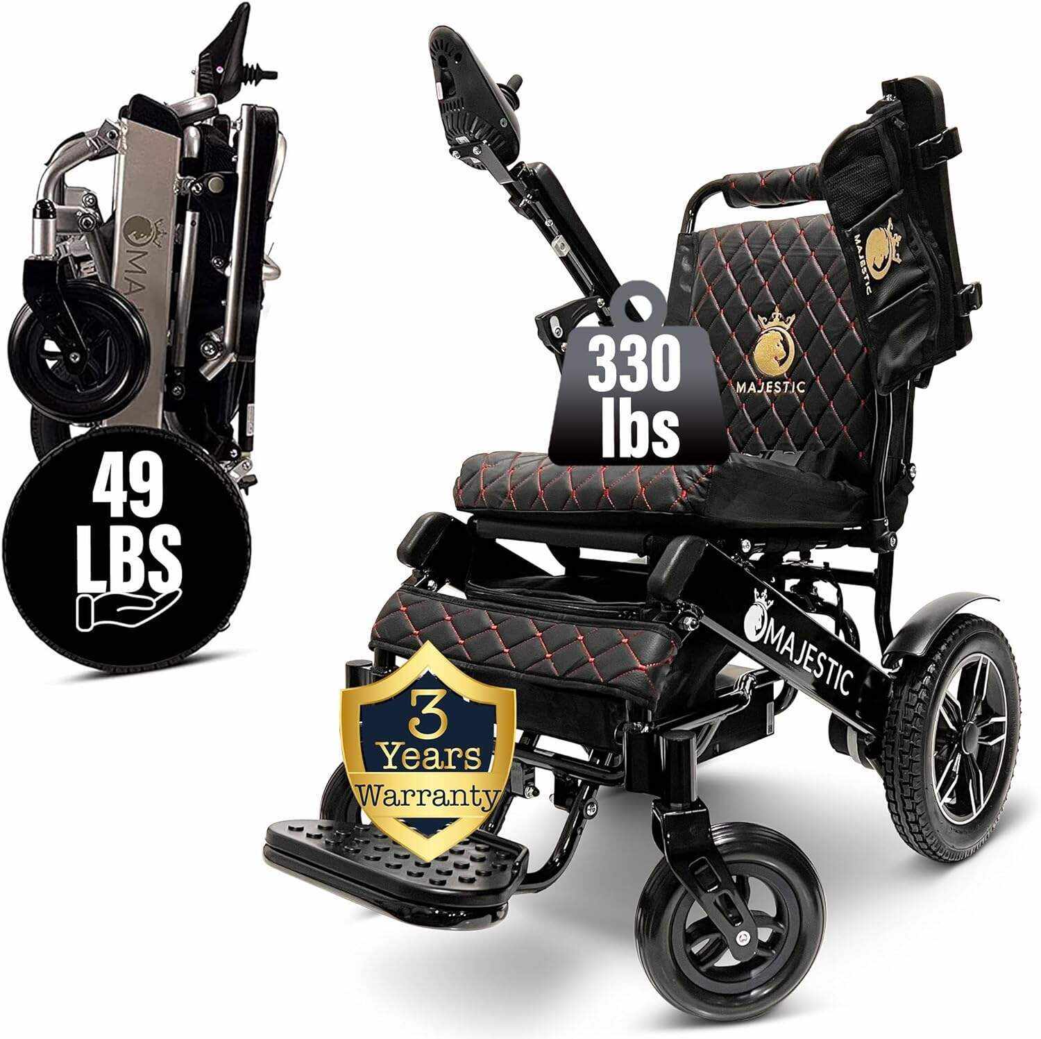 MALISA Electric Wheelchair for Adults, Portable All Terrain Lightweight Wheelchairs, Foldable Motorized Power Wheel Chair, Leather Seat (17.5