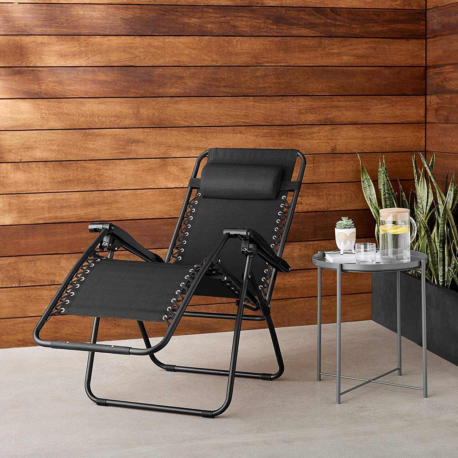 Adjustable Zero Gravity Folding Reclining Lounge Chair with Pillow, Black