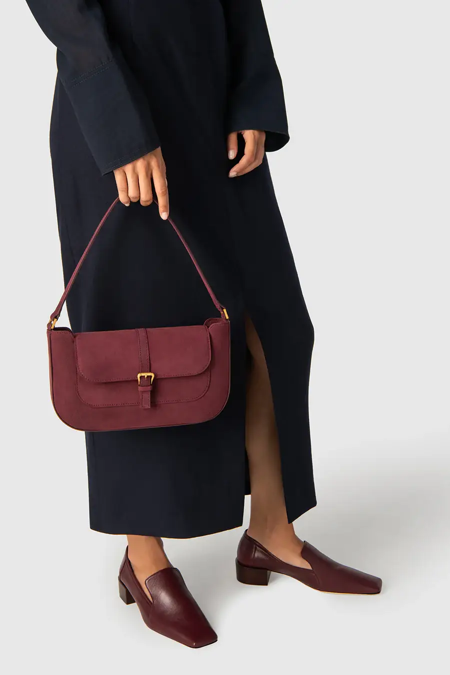 Black Semi Patent Leather Shoulder Bag
