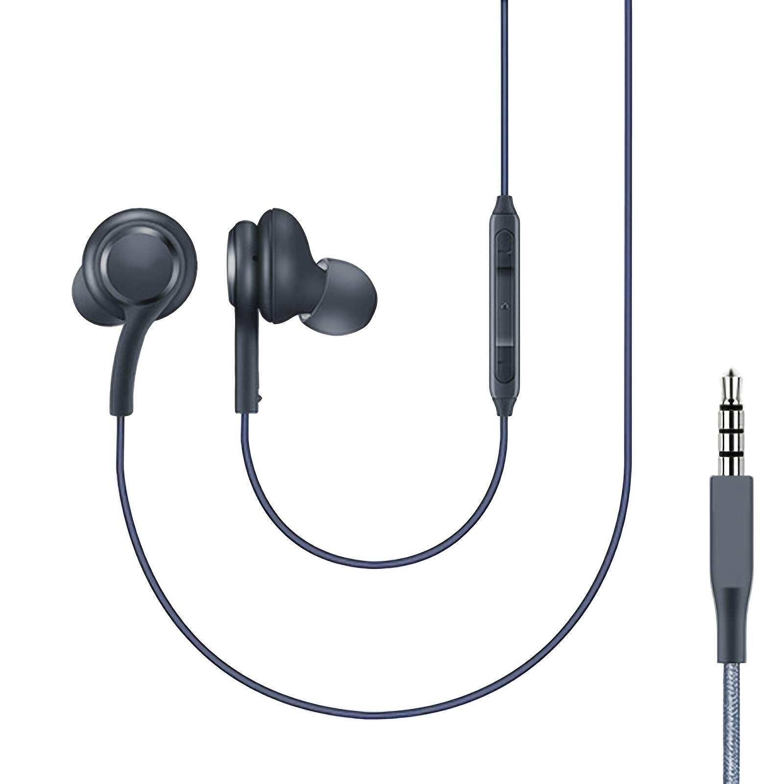 Black In-Ear Earbuds with Cable Control, C-Shaped Flat Head & Design - Comfort Fit for Running, Gaming, Sports, 3.5mm Jack, Call Noise Cancellation, USB Charging, 100cm Tangle-Free Cable