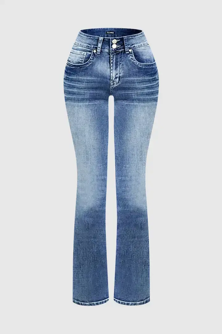 🔥Summer Arrivals🌟Stitch Detail Dual Button Mid Waist Straight Leg Jeans