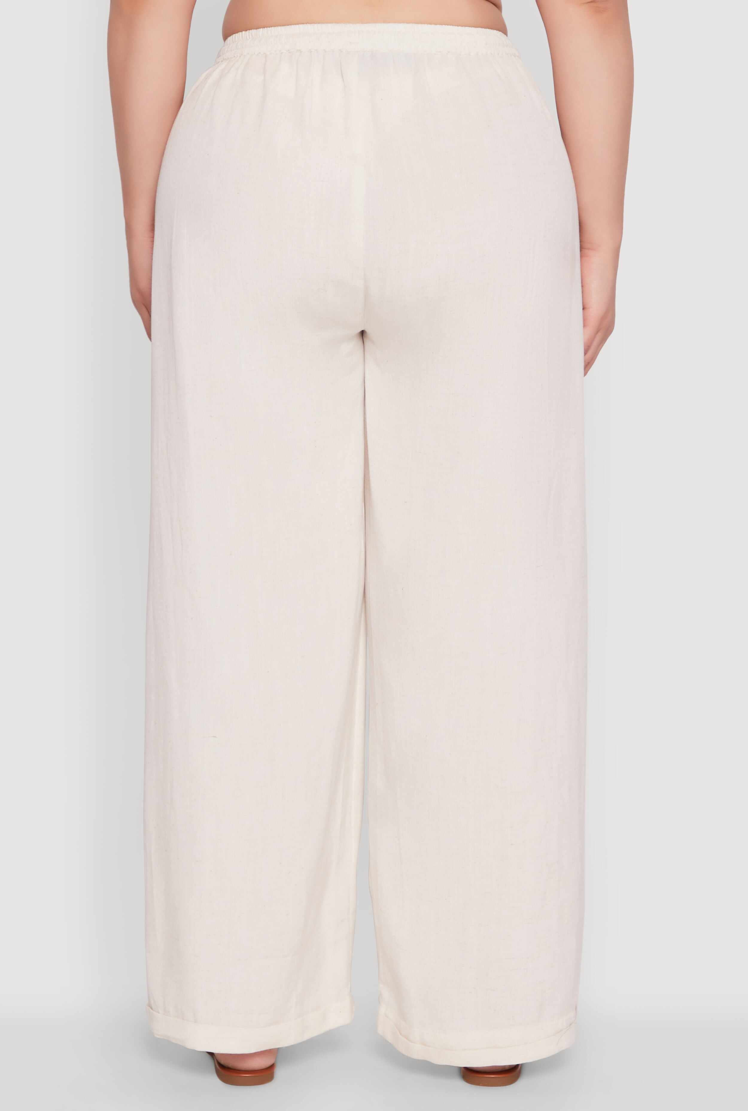 Plus Size Side Button Detail Linen Pants