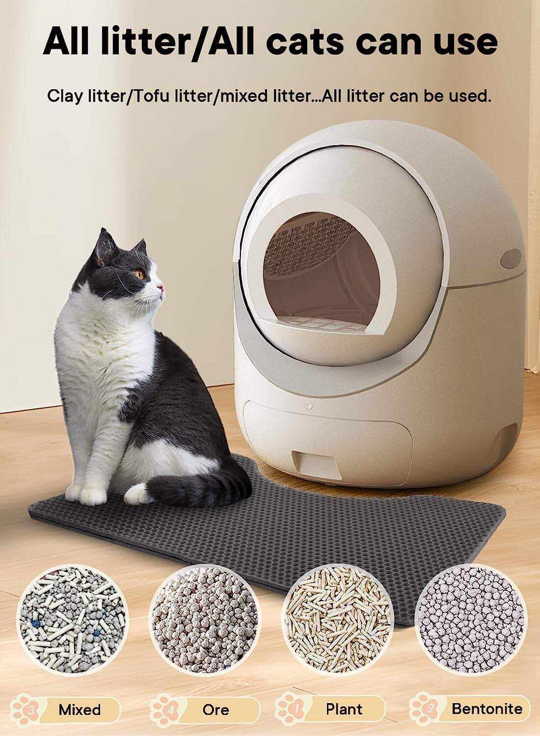 Self Cleaning Cat Litter Box - Anti-Pinch/Odor-Removal Design Automatic Cat Litter Box, Extra Large for Multiple Cats, All Litter Can Use, Easy Clean, with Garbage Bags/Mats, Smart App Control