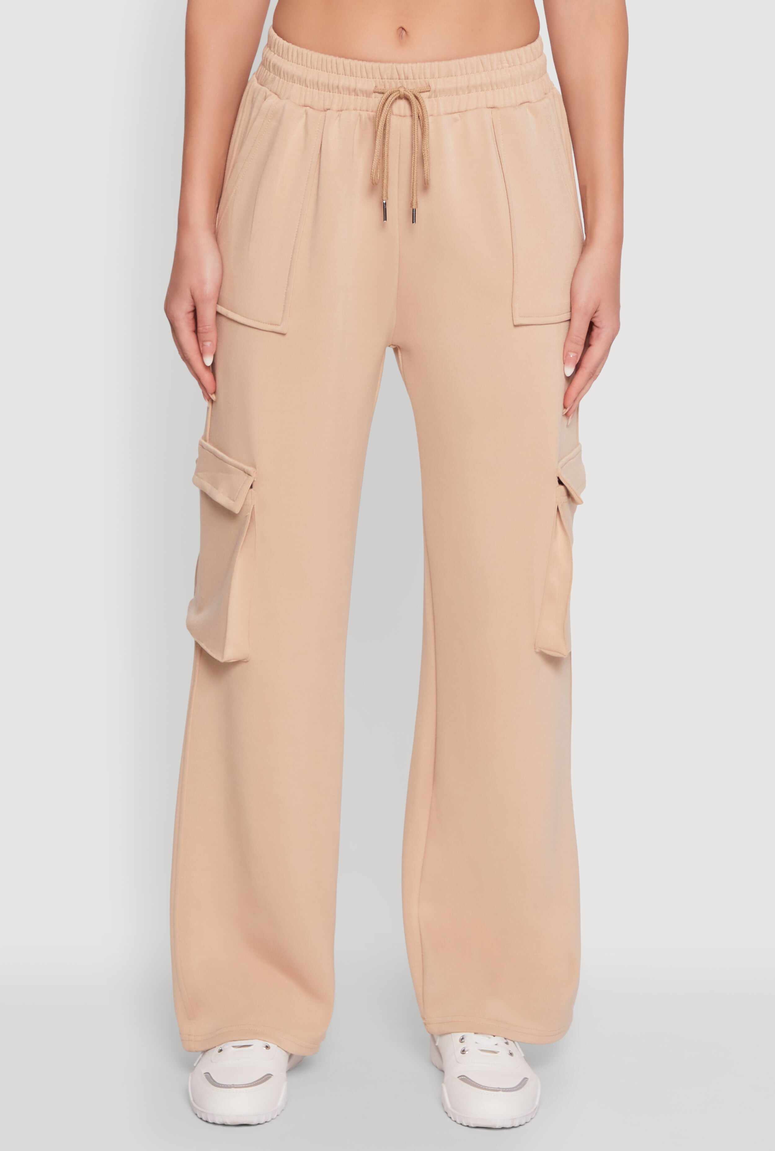 Mid Rise Drawstring Casual Wide Leg Cargo Pants