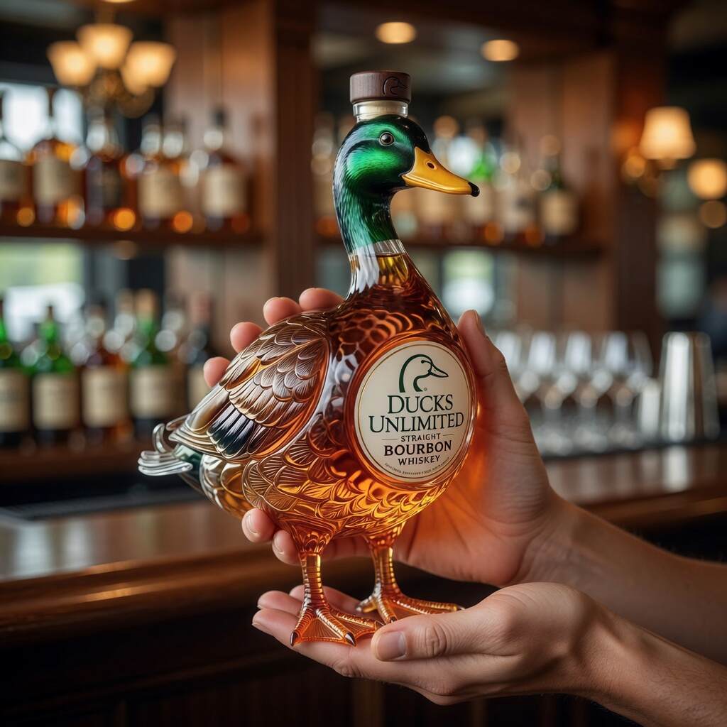 🦆🥃 Ducks Unlimited 3D Mallard Bourbon Bottle