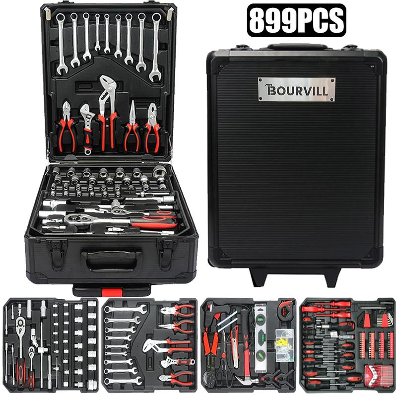 899PCS Tool Set,Large Capacity Metal Hand Toolbox,Rolling Toolbox,Aluminum 4-Drawer Mobile Tool Box,Mechanic & Household Repair Tool Set,Father's Day Gift for Dad