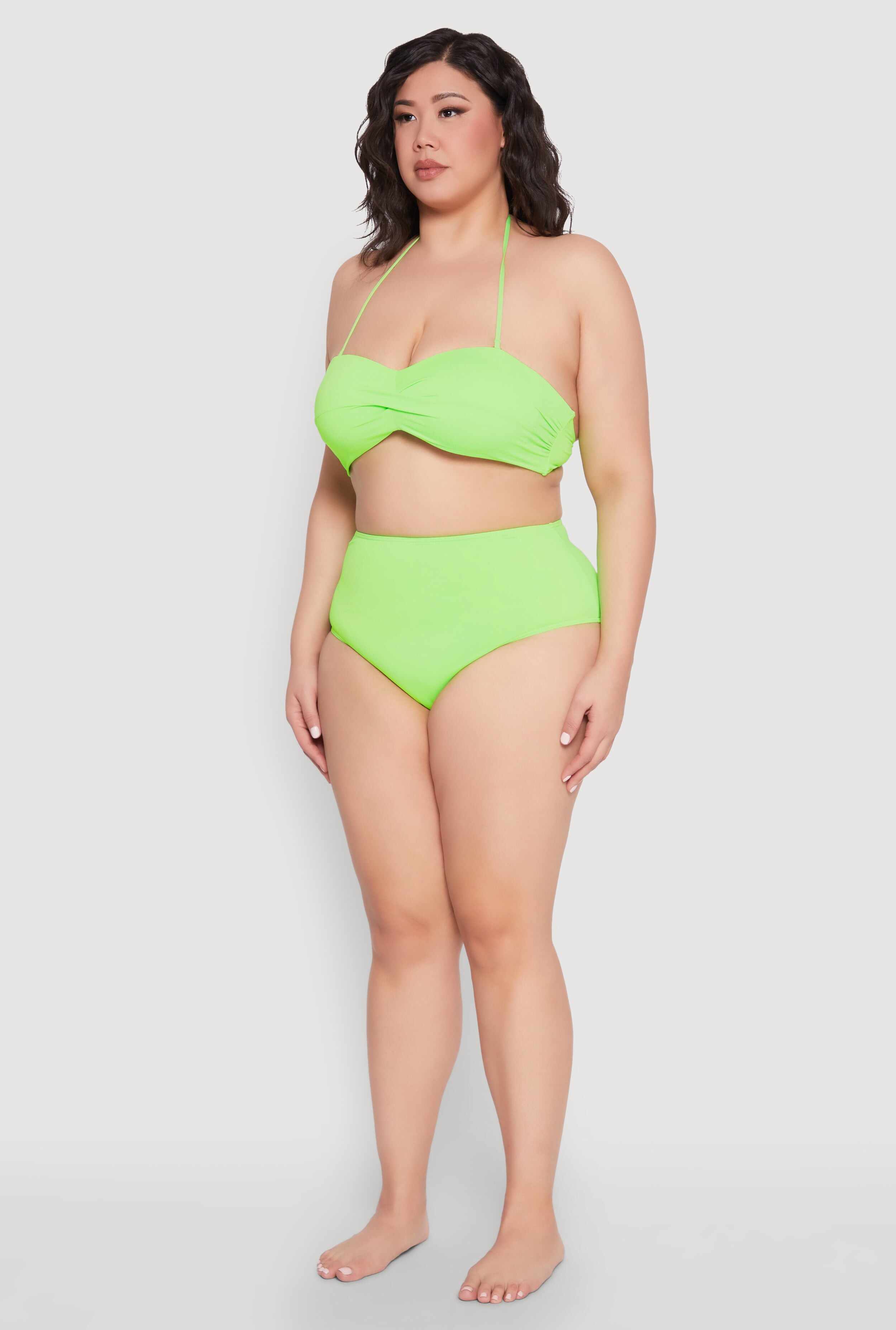 Plus Size Solid Halter Neck Bandeau Bikini Top