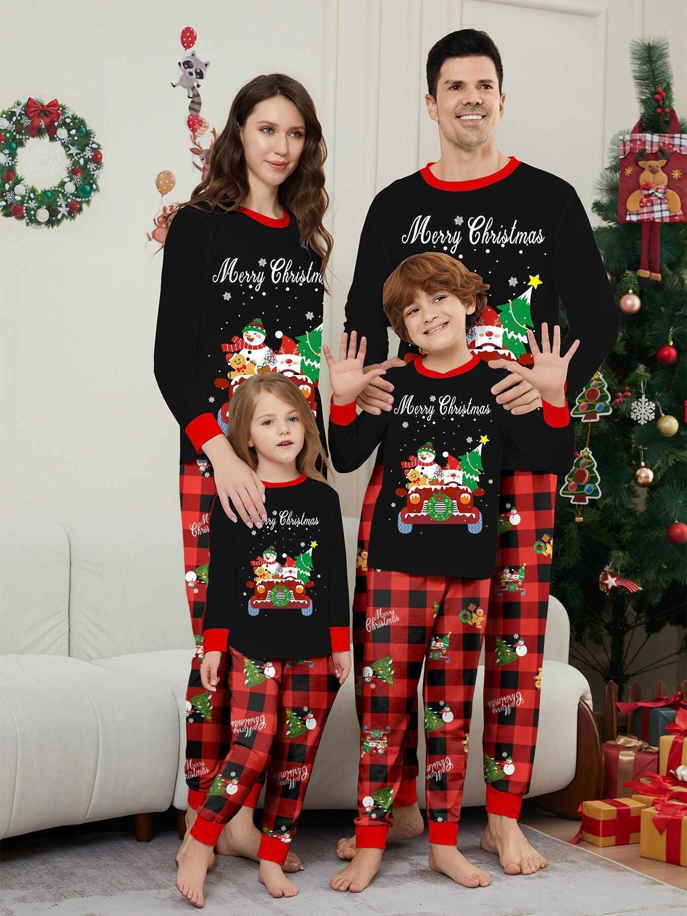 Car Snowman Printed Family Matching Christmas Pajamas Sets