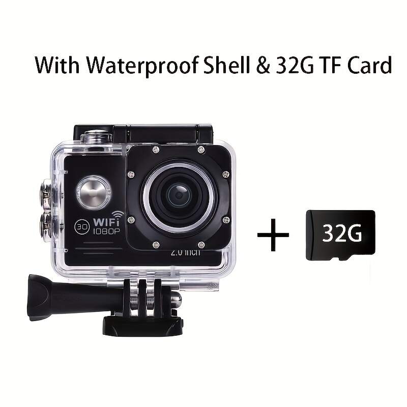 (Built-in Battery) Wifi HD 1080 Action Camera 30m Waterproof Underwater Camera 140 Degrees Ultra-wide Angle Lens Convenient Waterproof Action Camera 2 Inch Display Wifi Camera Multiple Languages Optional Waterproof Camera With 32G TF Card For Thanksgiving