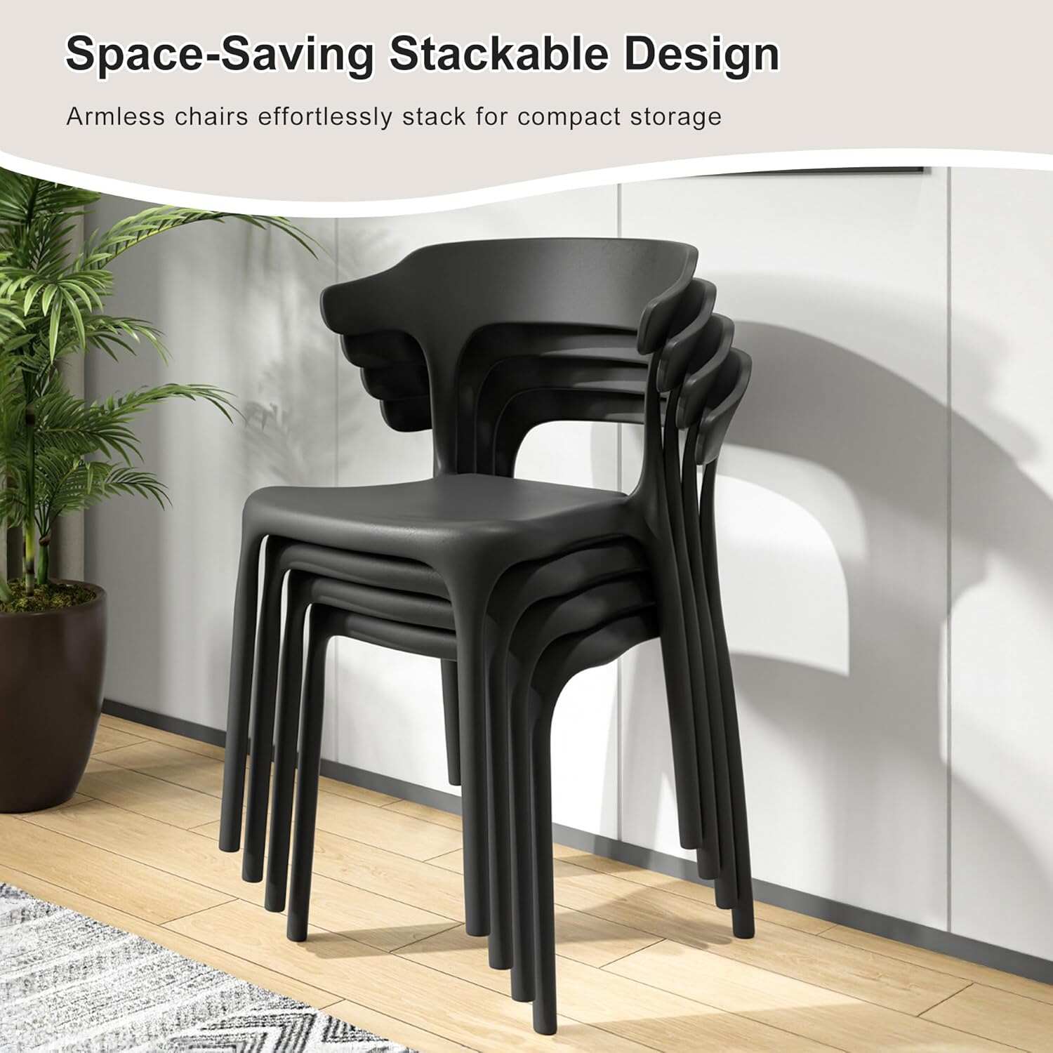 VECELO 4 Pack Plastic Stacking Chairs