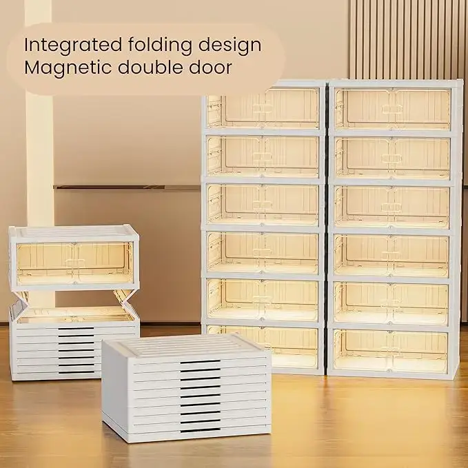 UFORU folding shoe rack, magnetic transparent door shoe cabinet, 9 layers, can store 18 pairs of shoes, simple design, large capacity, sturdy and stackable plastic shoe cabinet, space-saving, no installation required, convenient and practical.