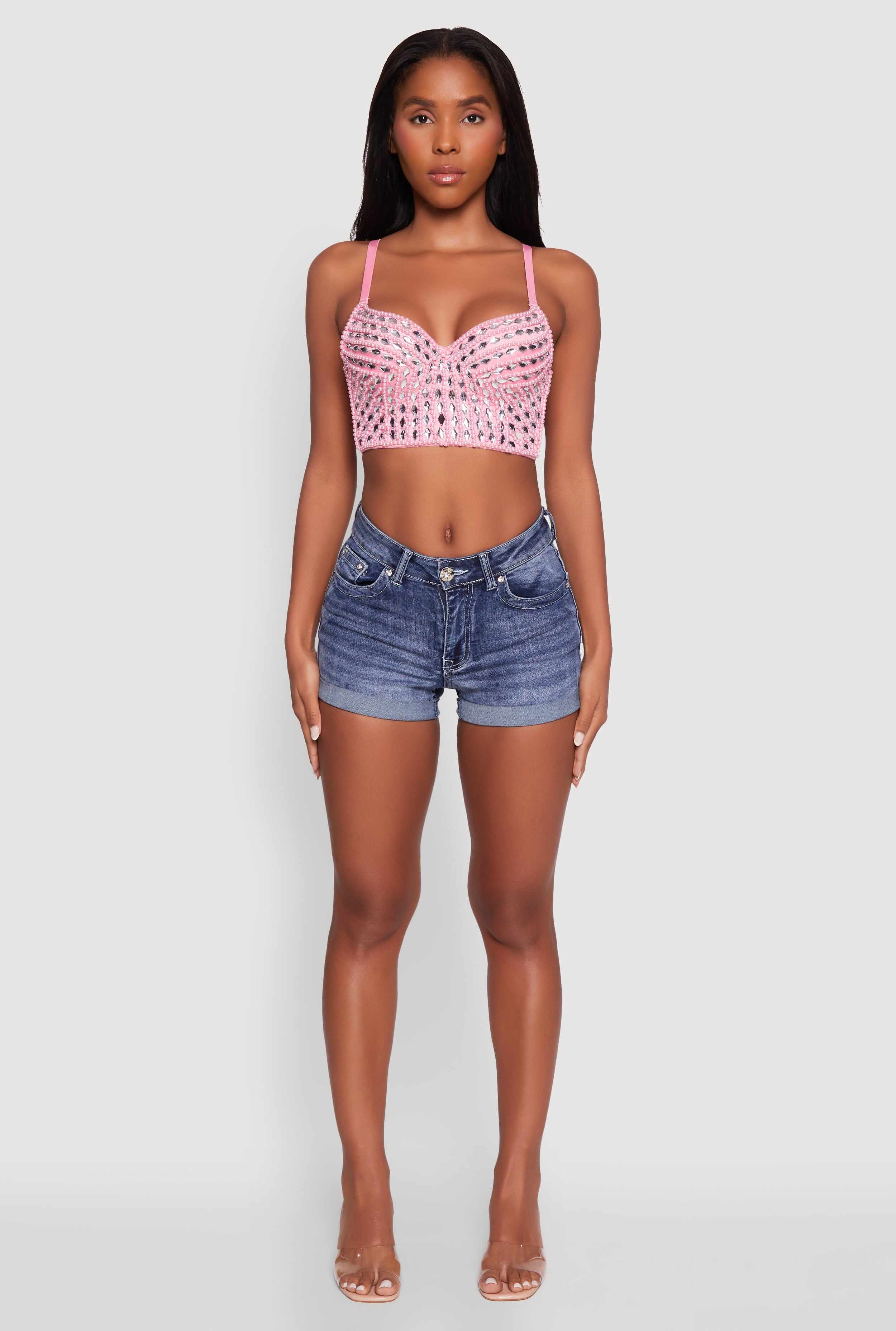 Gemstone Faux Pearl Beaded Bustier Top