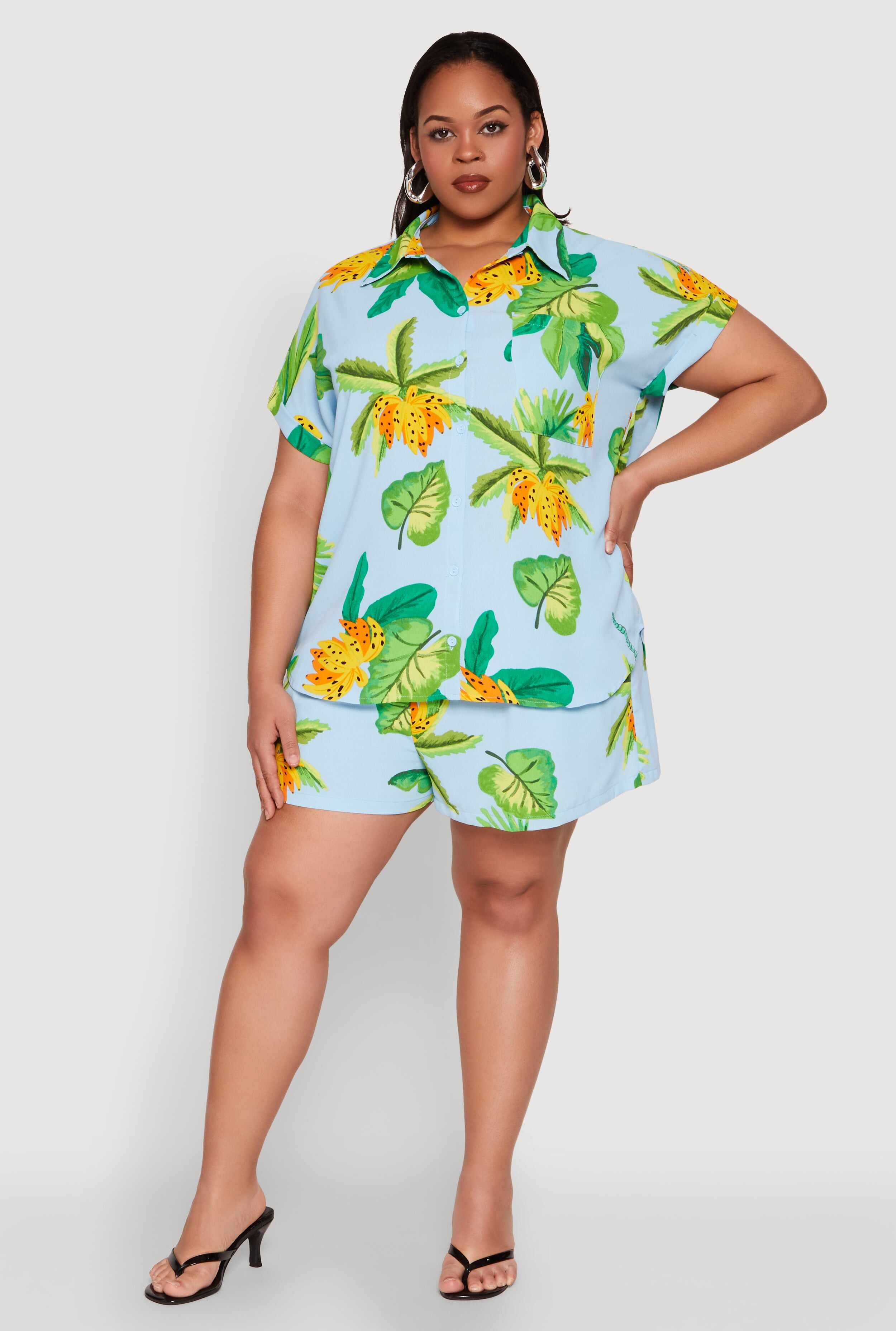 Plus Size Banana Tropical Print Shirt