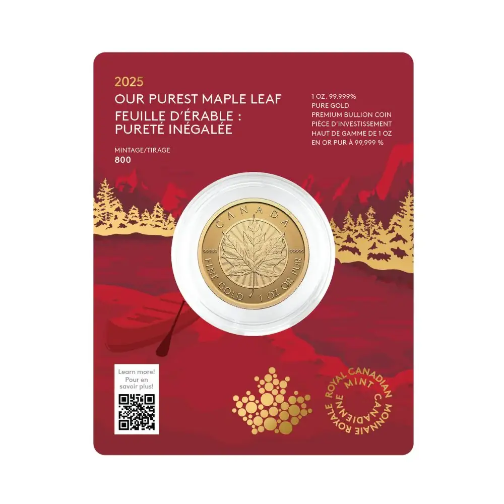 2025 1 Oz Gold Coin $200 Canada—PUREST MAPLE LEAF