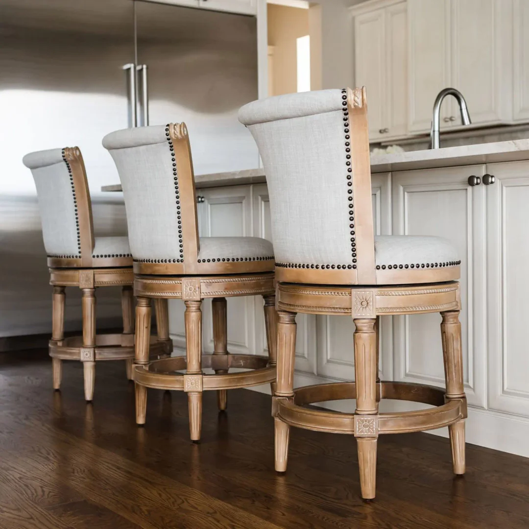 Maven Lane Pullman High-Back Kitchen Swivel Bar Stool, Dark Walnut, Set of 4
