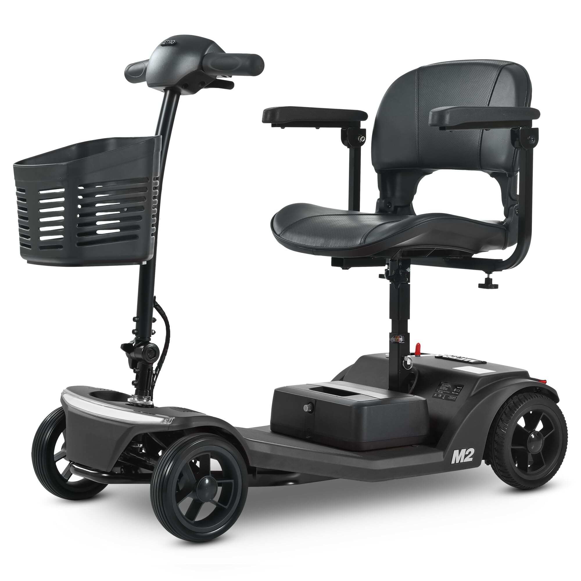 New electric four-wheeled mobility scooter boasts a 20 miles range, a 300lb load-bearing capacity, fast charging, and smartphone control