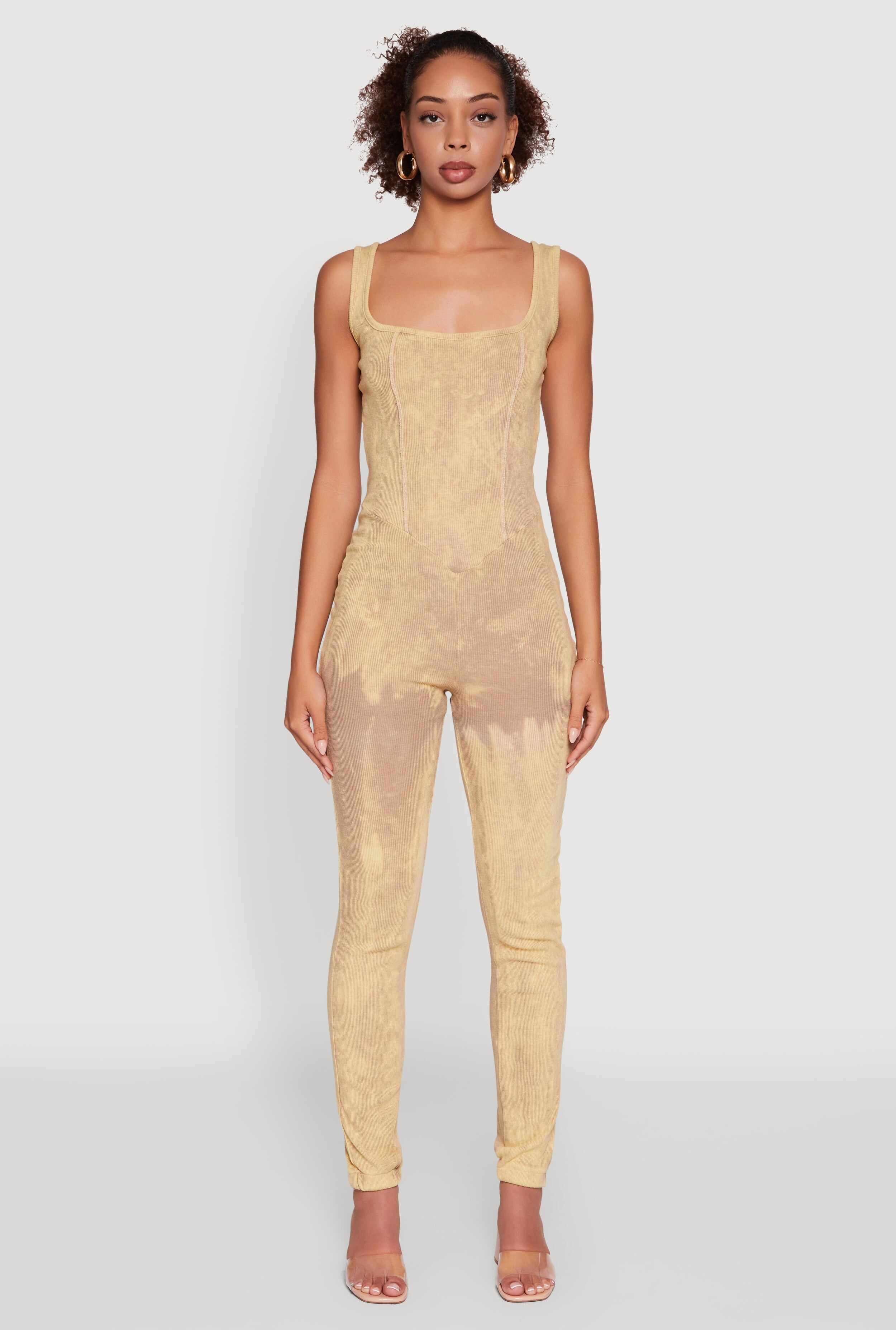 Trendy Acid Wash Sleeveless Square Neck Jumpsuit
