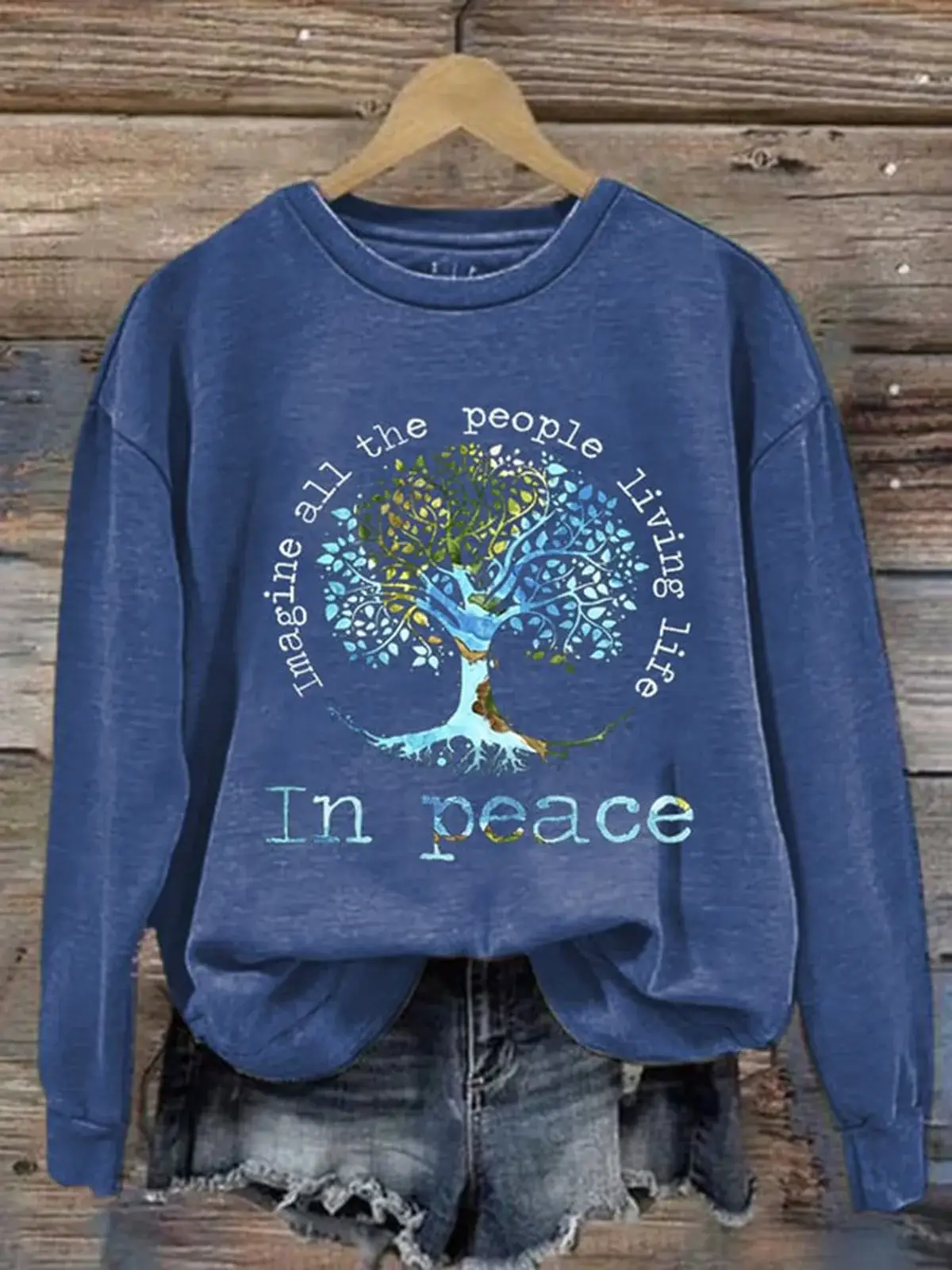 In peace Crew Neck Long Sleeve Sweatshirt