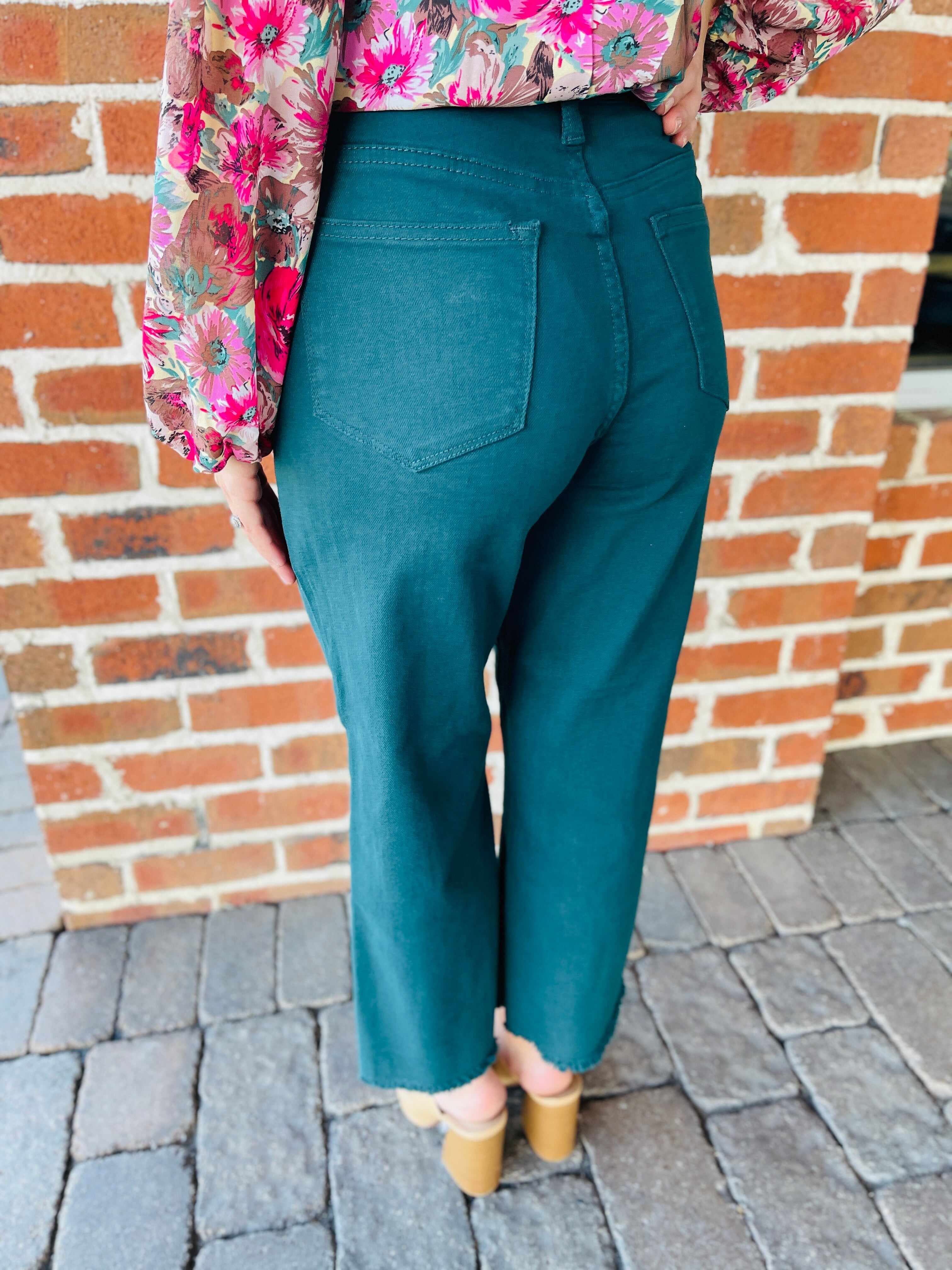 Plus/Reg Bright As A Button Fly Wide Leg Teal Jeans