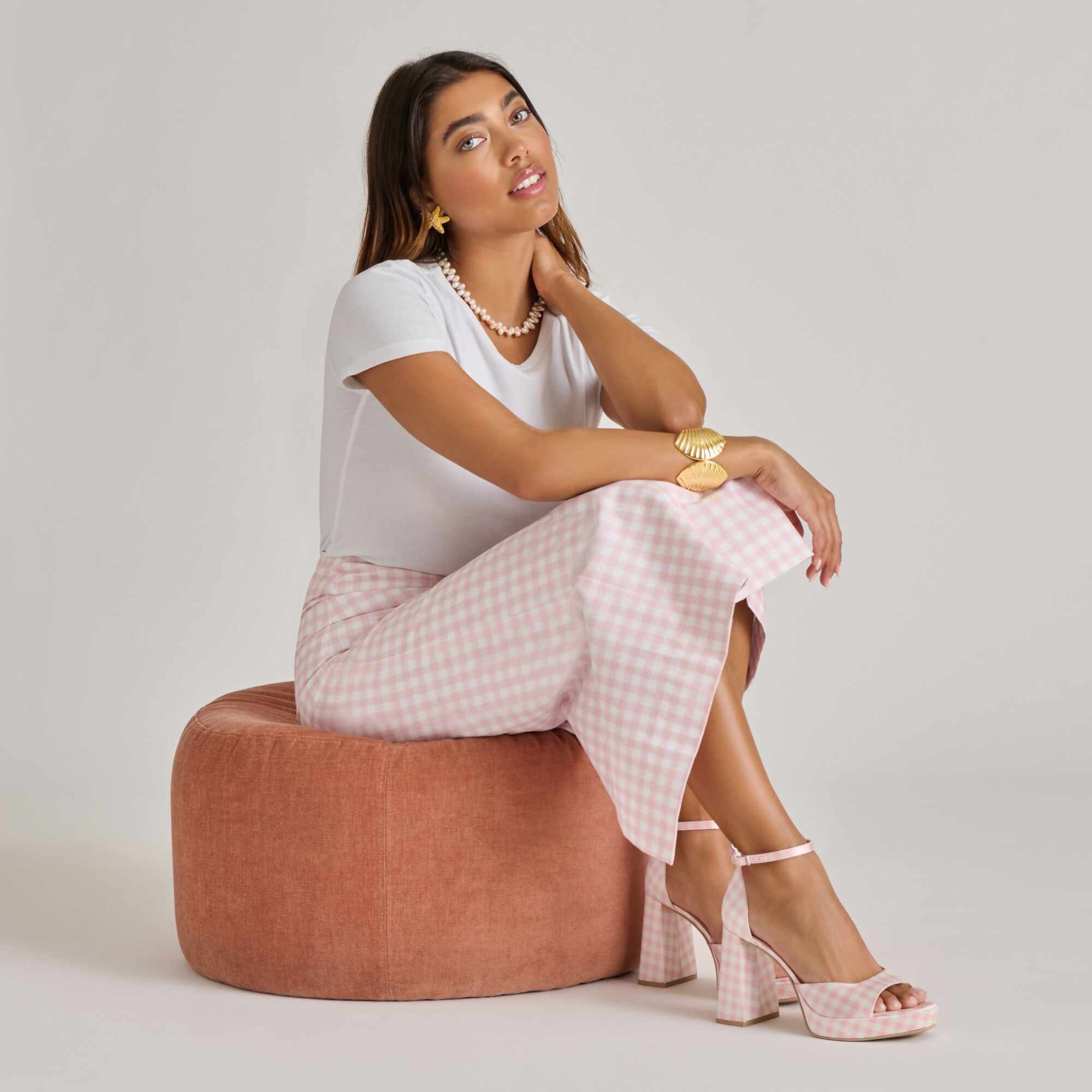 PANDRO X BYRDIE GOLF HEELS PINK PLAID GINGHAM