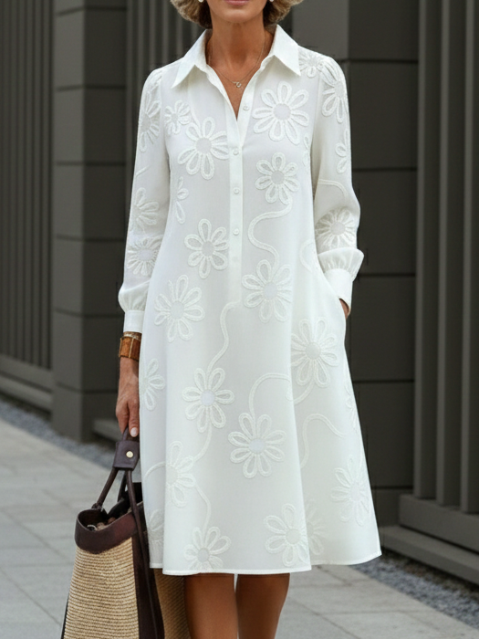 🔥Summer Arrivals🌟Elegant Floral Embroidered Shirt-collar Dress