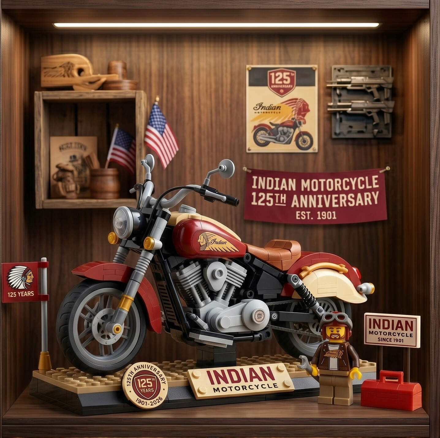 Indian Motorcycle 125th Anniversary Edition Vintage Brick Model Building Kit