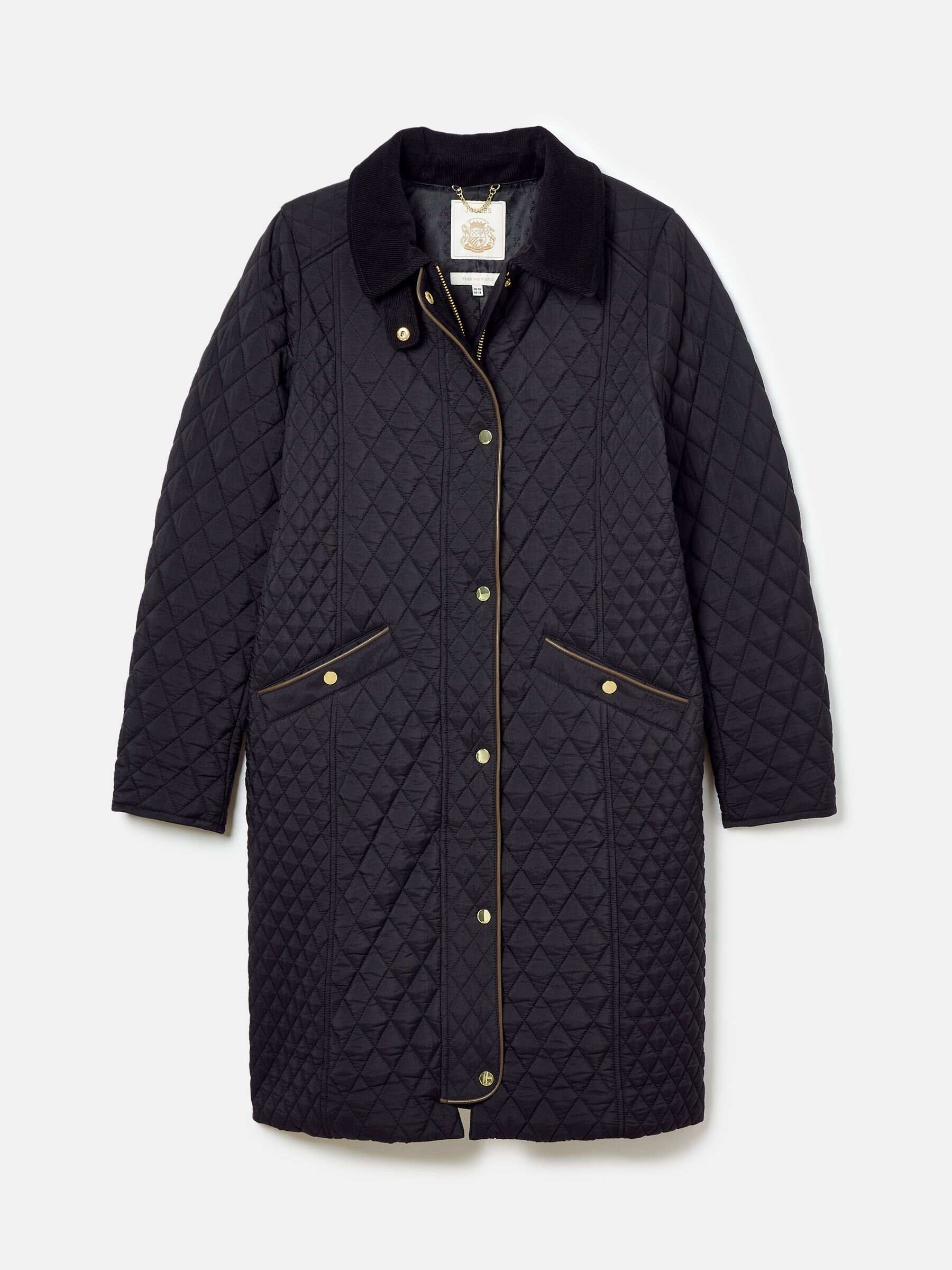 Rosewell Black Showerproof Longline Diamond Quilted Coat
