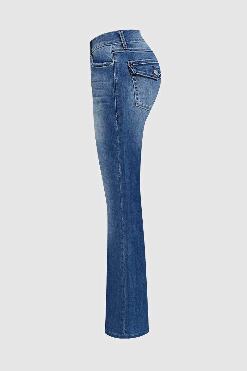 Washed Flap Pocket Low Rise Straight Leg Jeans