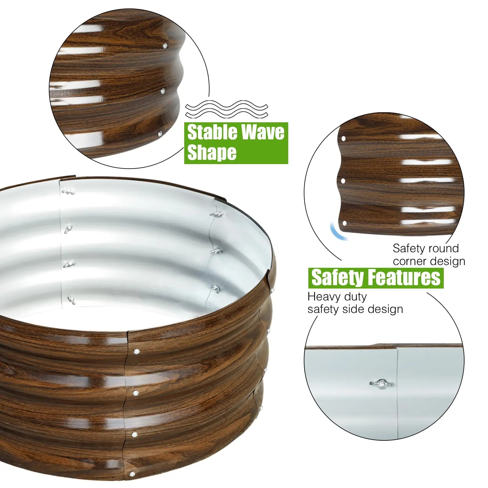 3-Pack 2x2x1 ft Modular Metal Round Raised Garden Bed Kit Stackable Vegetable Planters Elevated Planting Boxes Eco-Conscious Materials Breathable Planter Outdoor Planters