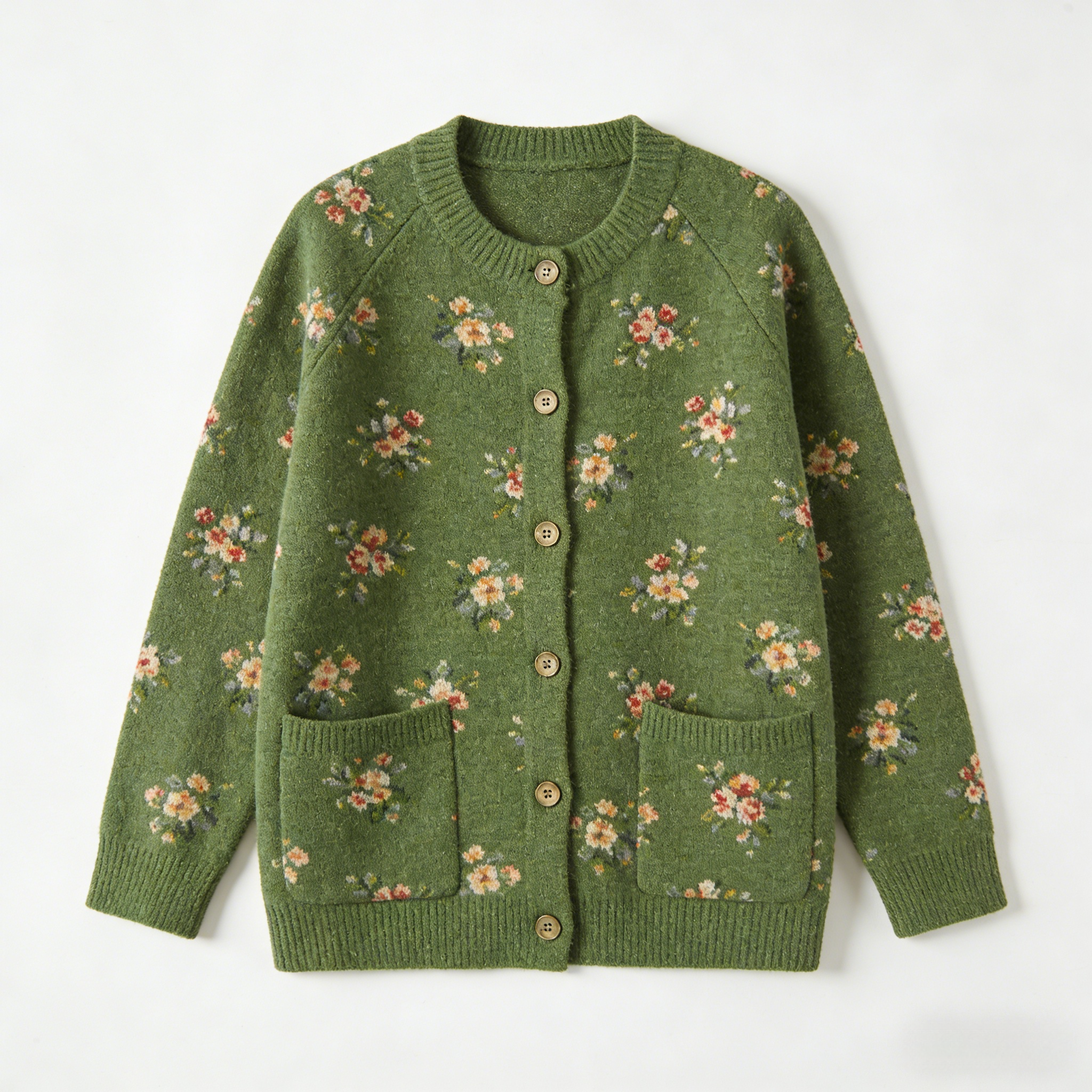 Art Green retro Button Cute Fall Knit sweaters