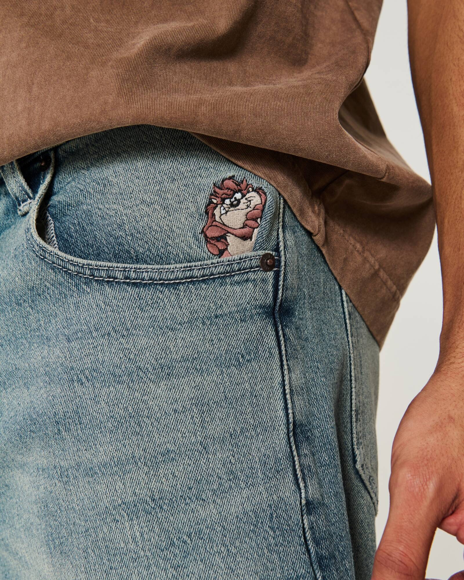 Washed Black Cat Graphic Super Baggy Denim Shorts
