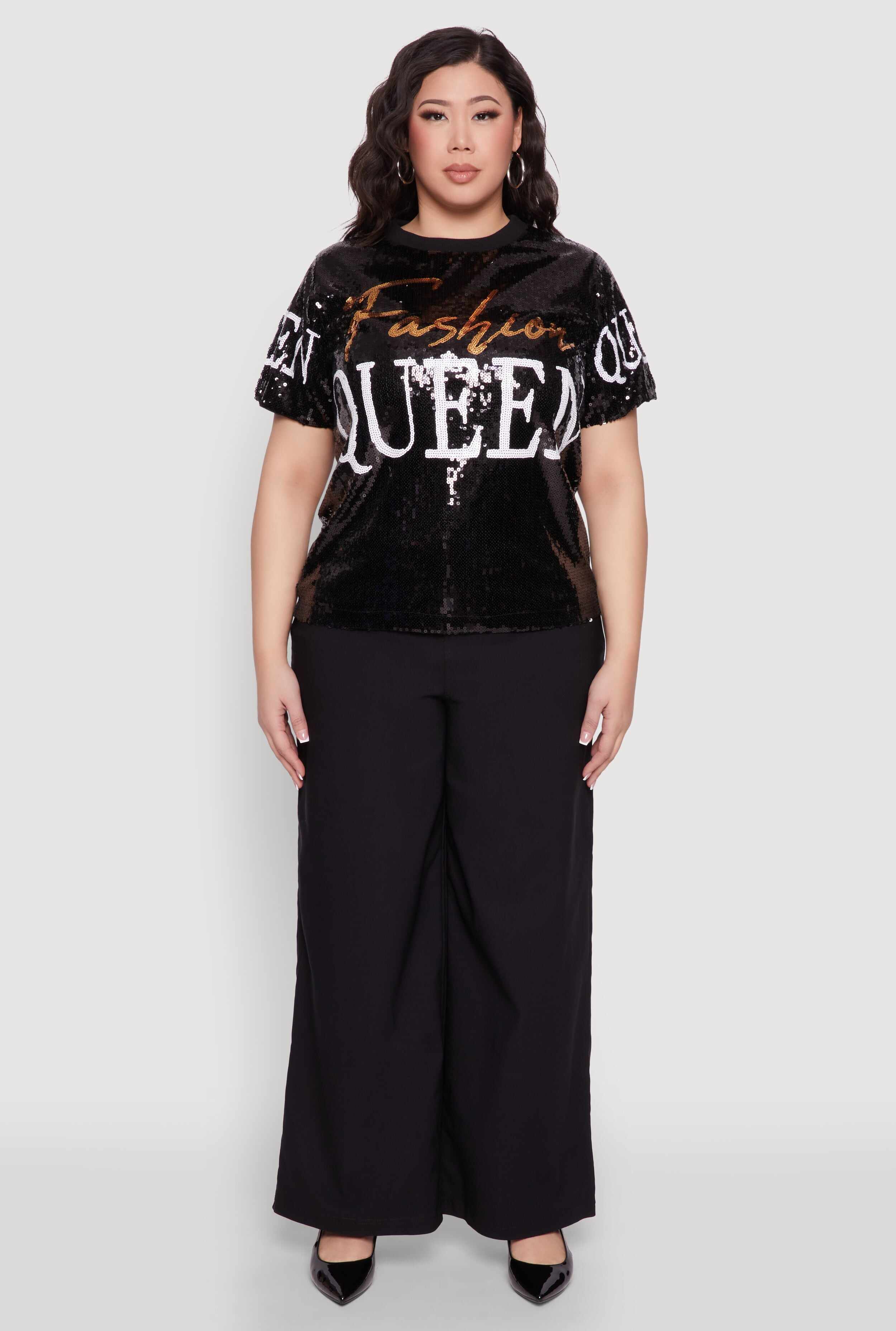 Plus Size Sequin Fashion Queen Graphic Top