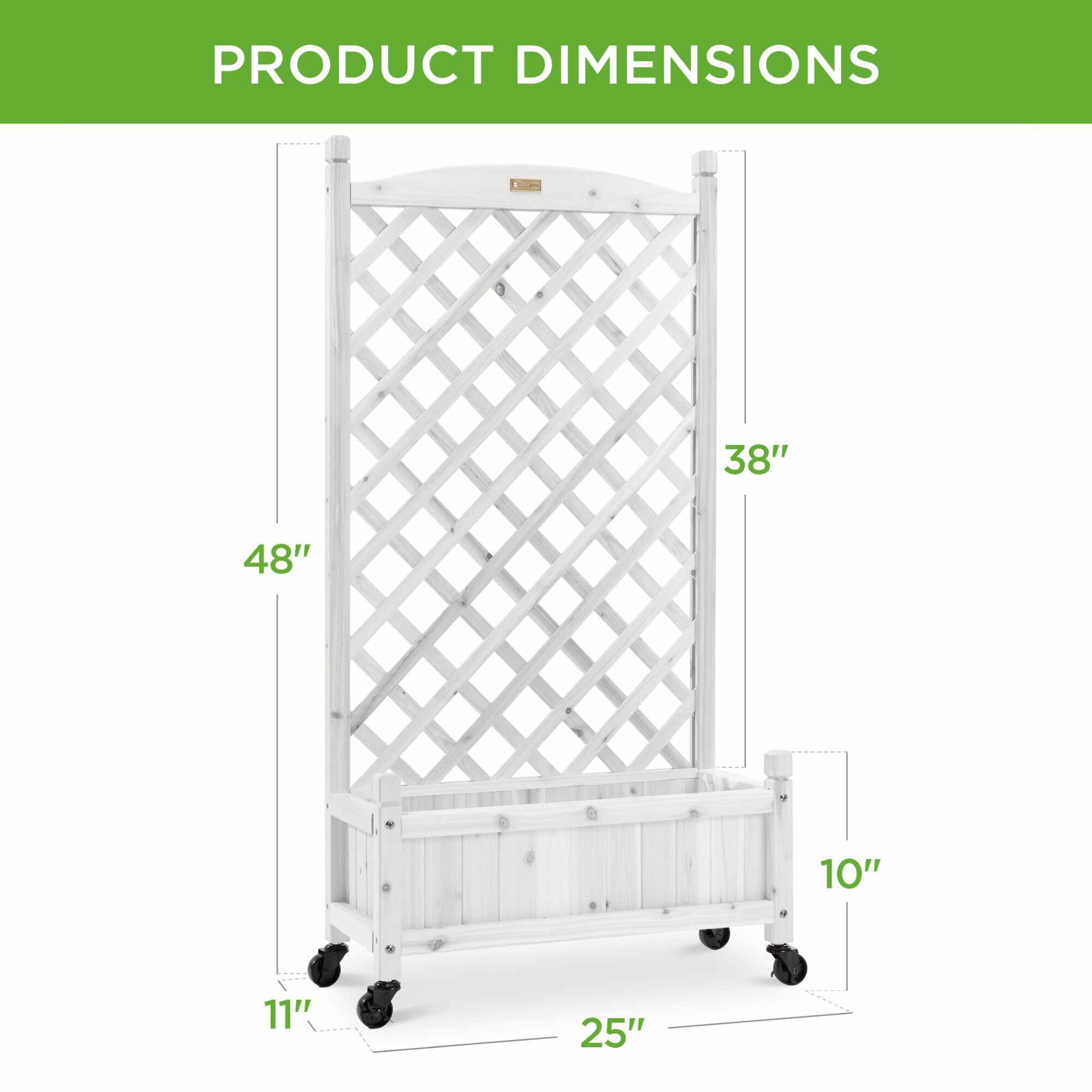 Set of 2 Wood Planter Box & Lattice Trellis w/ Optional Wheels - 48in