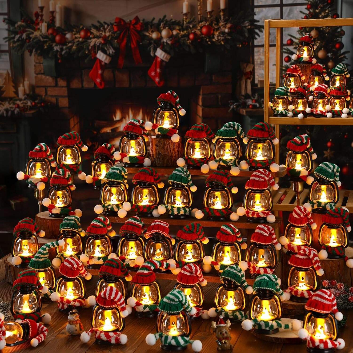 🎄Early Christmas Sale⛄6PCS  Mini Snowman Lantern with Hats and Scarves