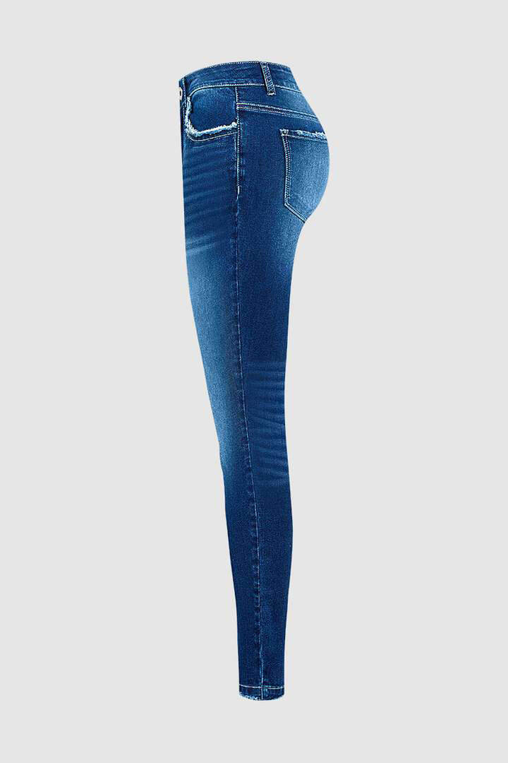 Wash Raw Hem High Rise Stretchy Skinny Jeans