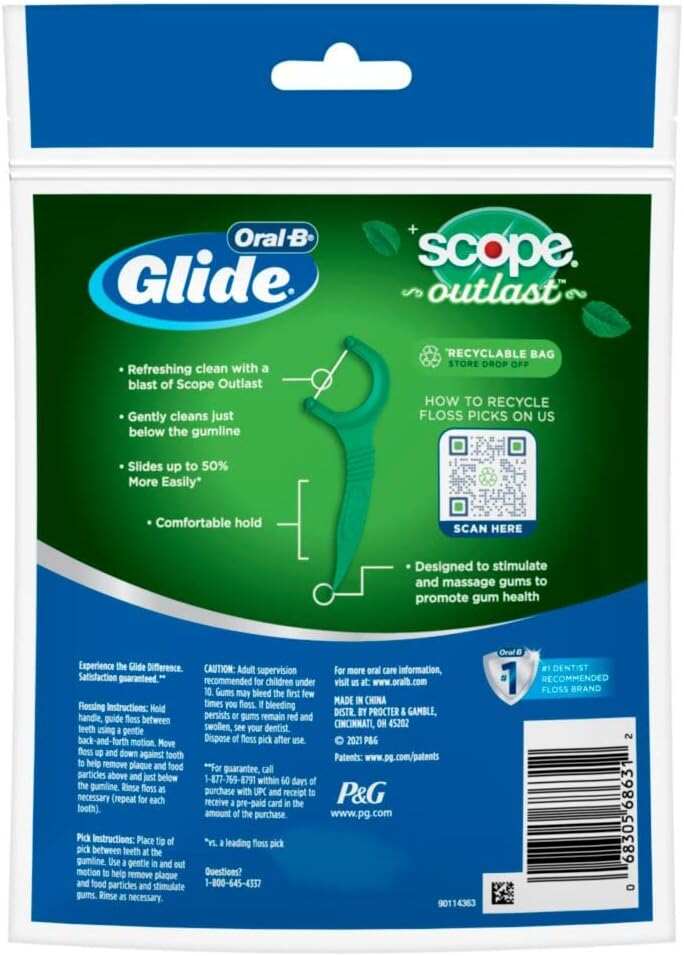 Oral-B Complete Glide Floss Picks, Scope Outlast, 75-ct