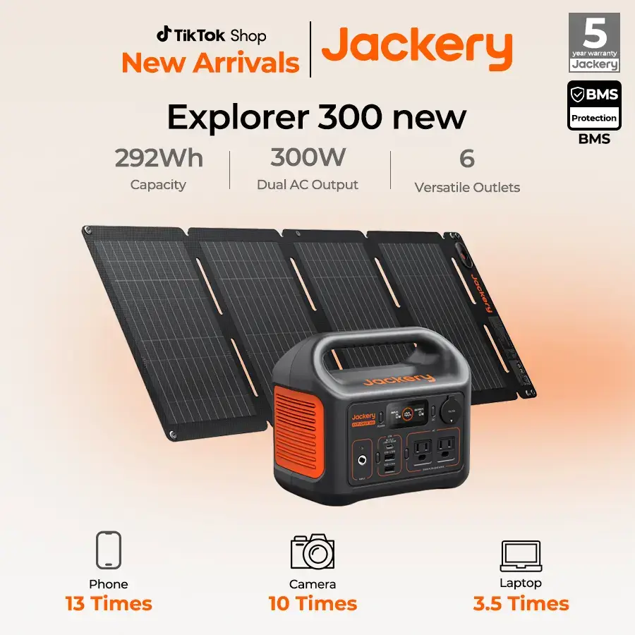 300 Portable Power Bank features a 292Wh lithium iron phosphate (LiFePO4) battery and a 300W AC output
