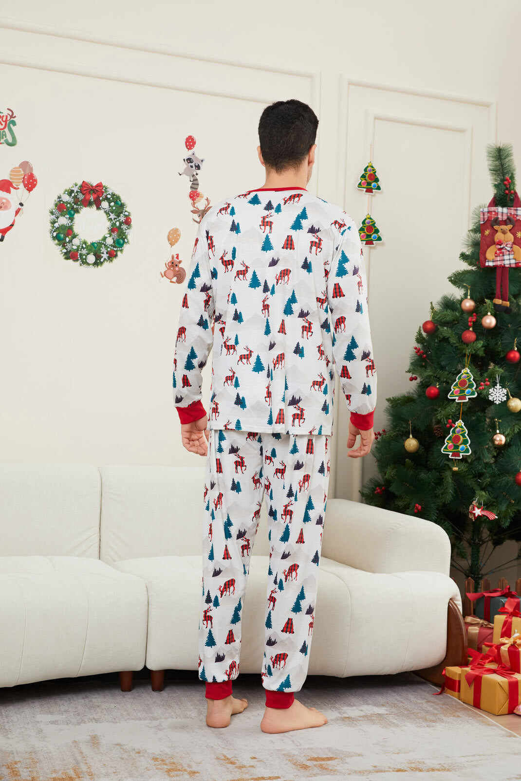 Christmas White Printed Family Matching Christmas Pajamas Sets