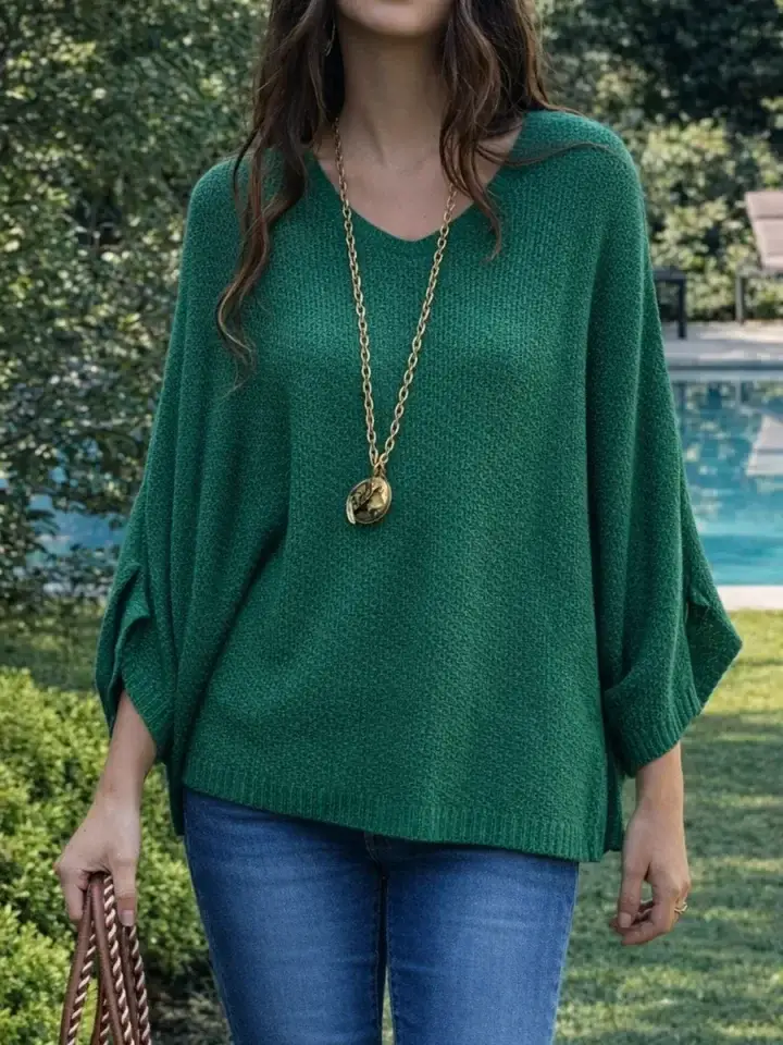 🔥Summer Arrivals🌟Women's V-neck Long-sleeved Casual Loose-fitting Knitted Pullover Sweater