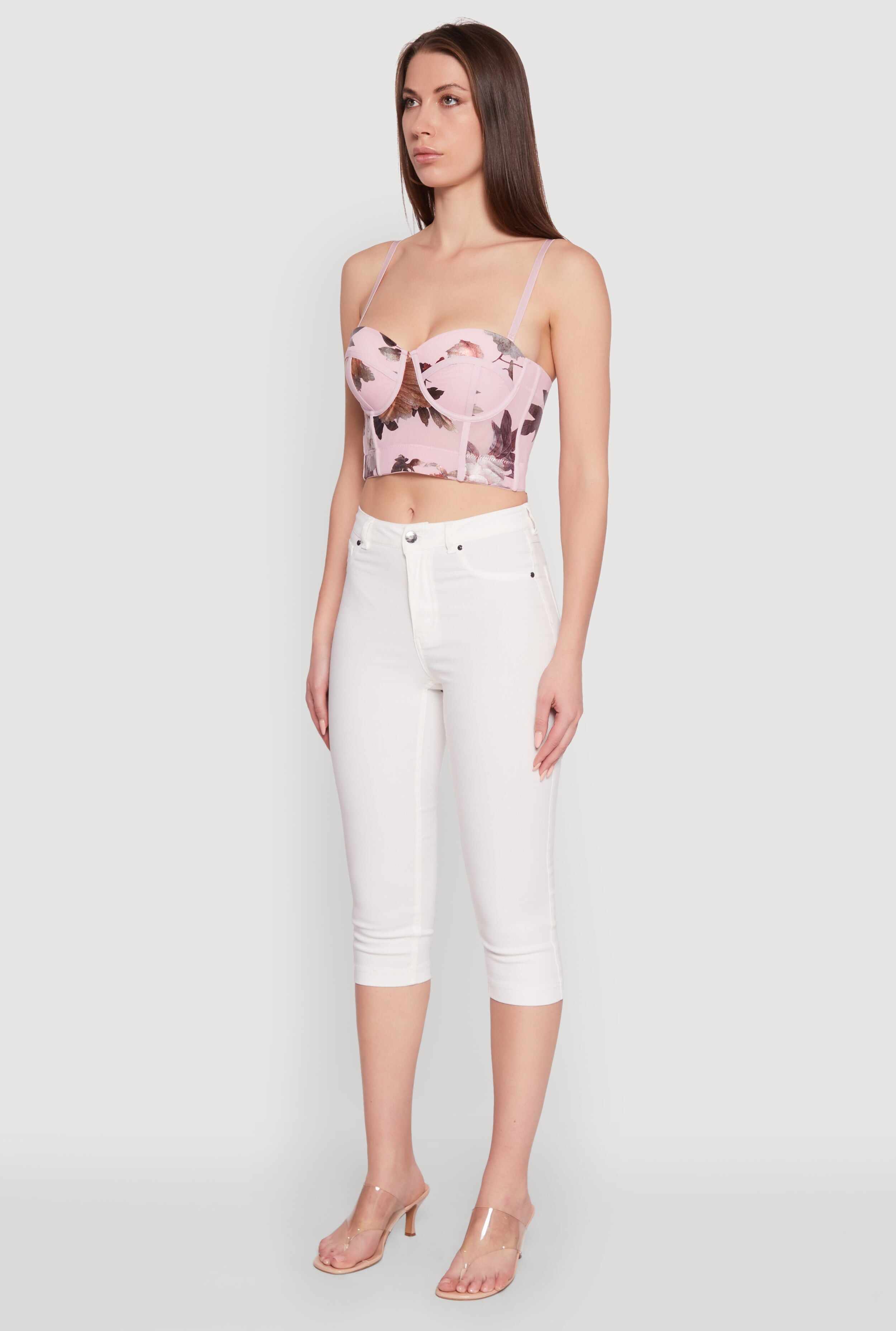 Stylish Floral Mesh Bustier Crop Top