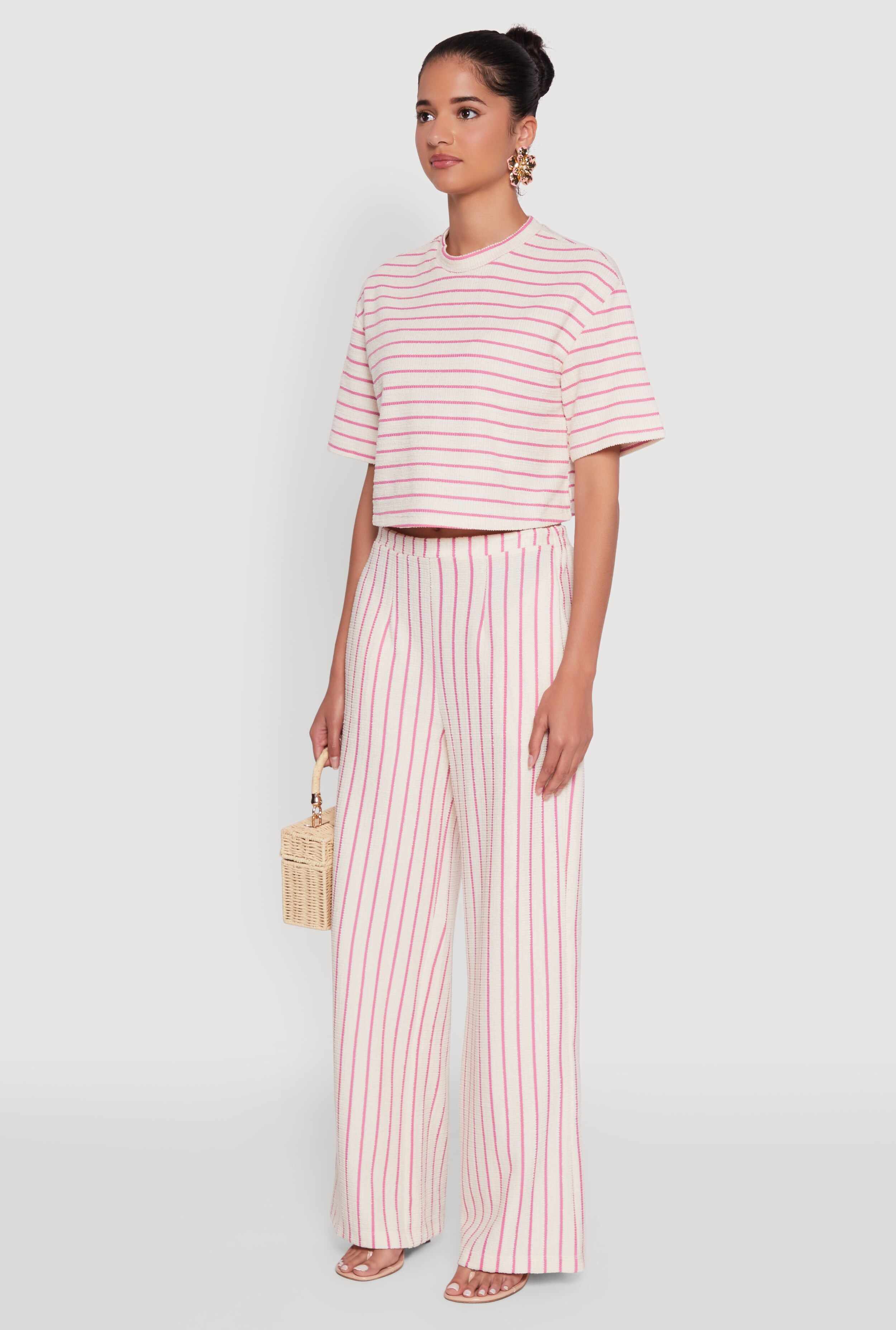 Trendy Classic Fit Striped Textured Knit Crop Top
