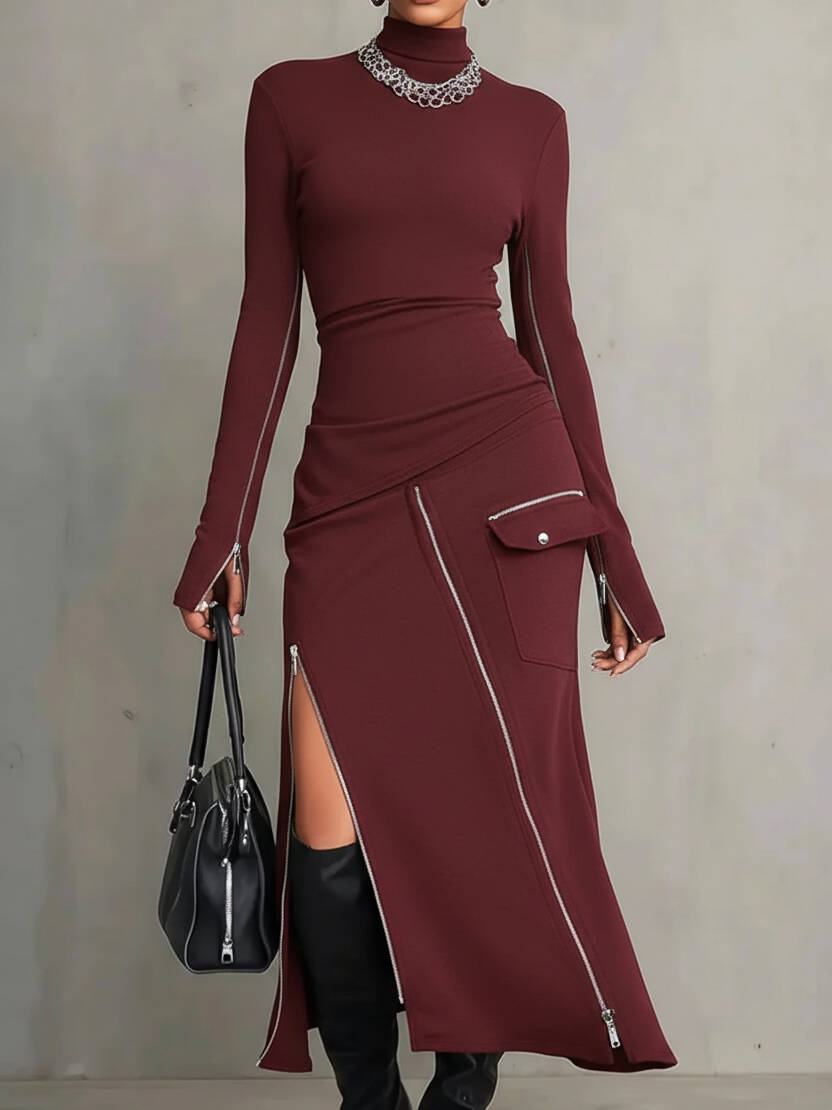 🔥Summer Arrivals🌟Stylish Casual Zipper Design Tops And Irregular Skirt Stretch Set