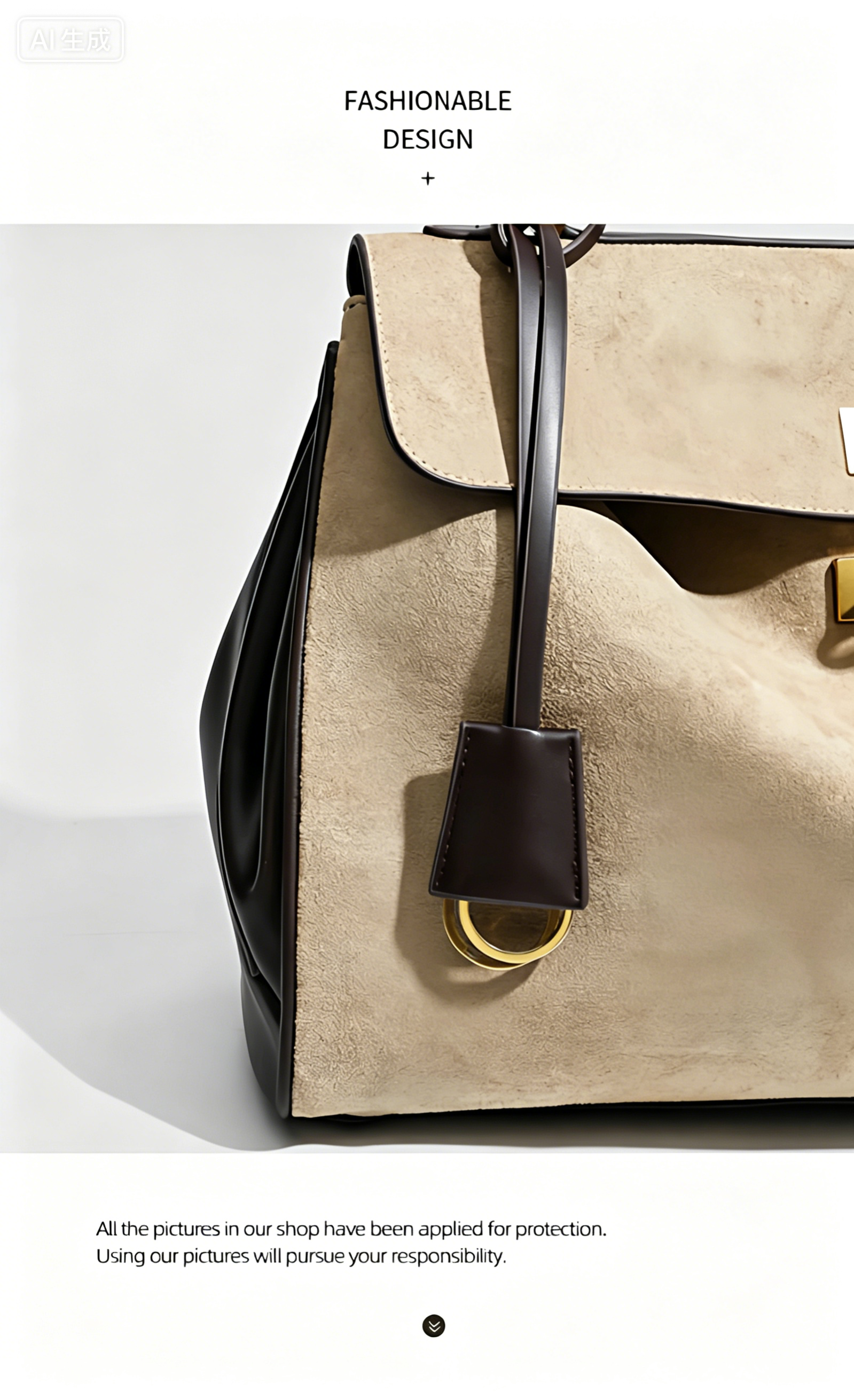 Fashionable women handbag with cowhide leather