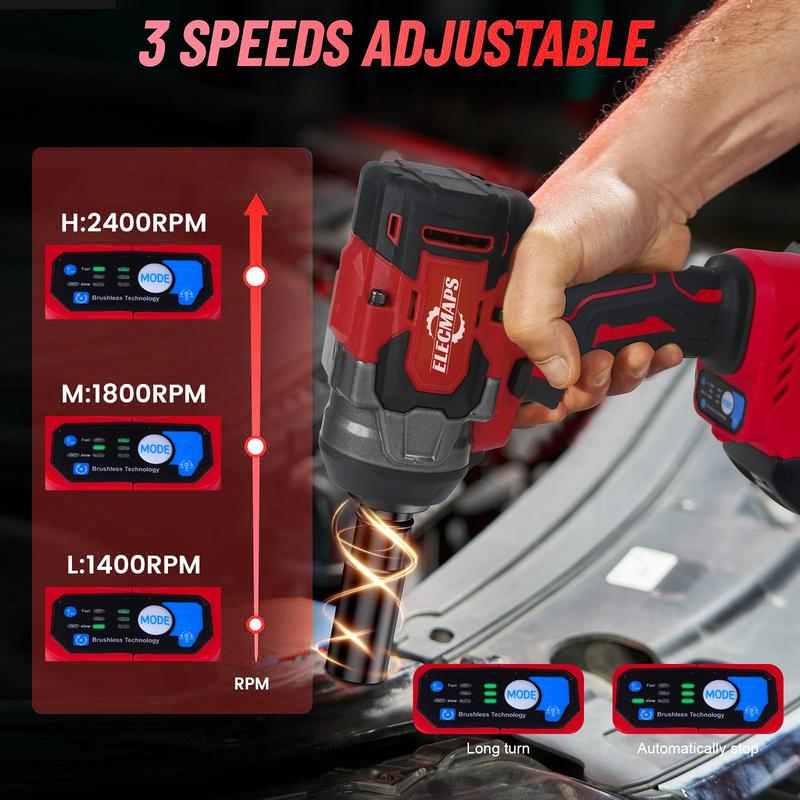 3-in-1 Cordless Brushless Impact Wrench – 450N High Torque Power Tool Perfect for Car Repair, Home DIY & Construction | Red & Black Design